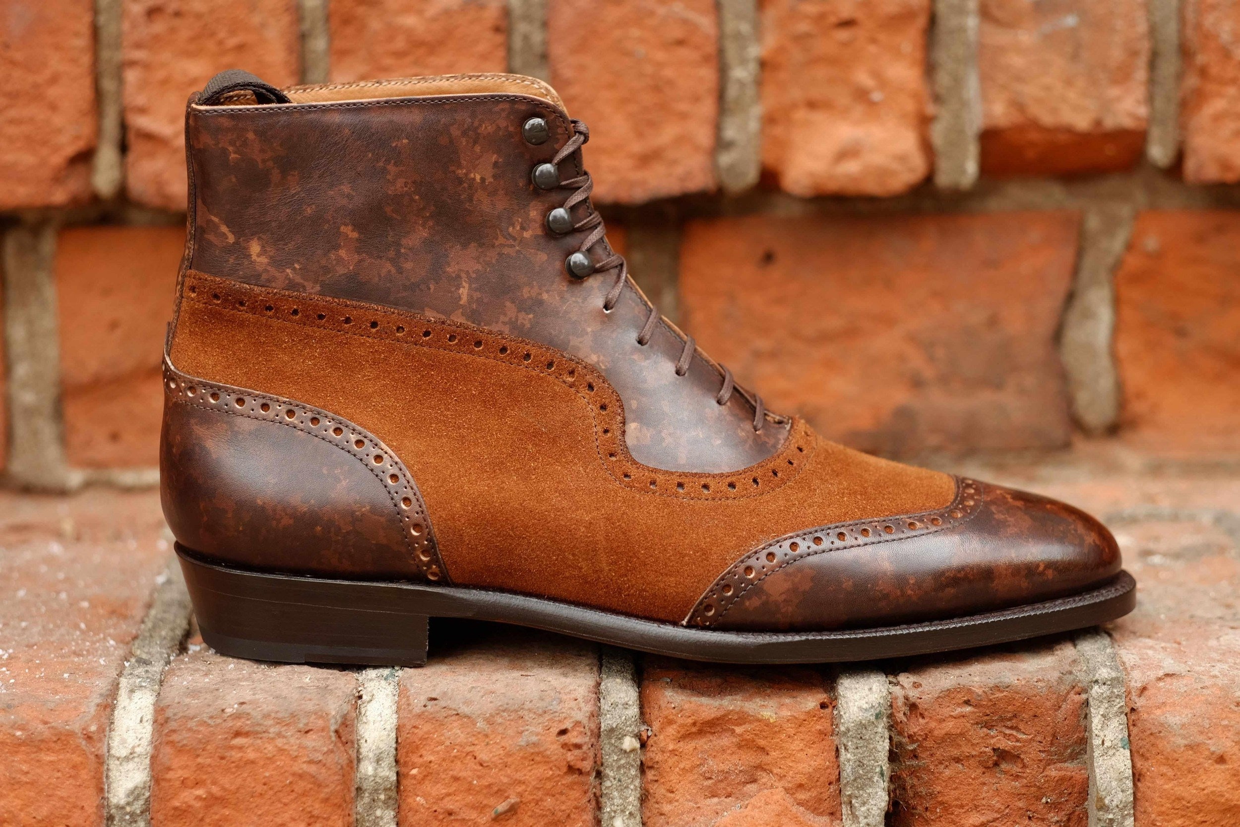 Pinehurst - Dark Brown Marble Patina / Snuff Suede-Balmoral Boots-J.FitzPatrick Footwear