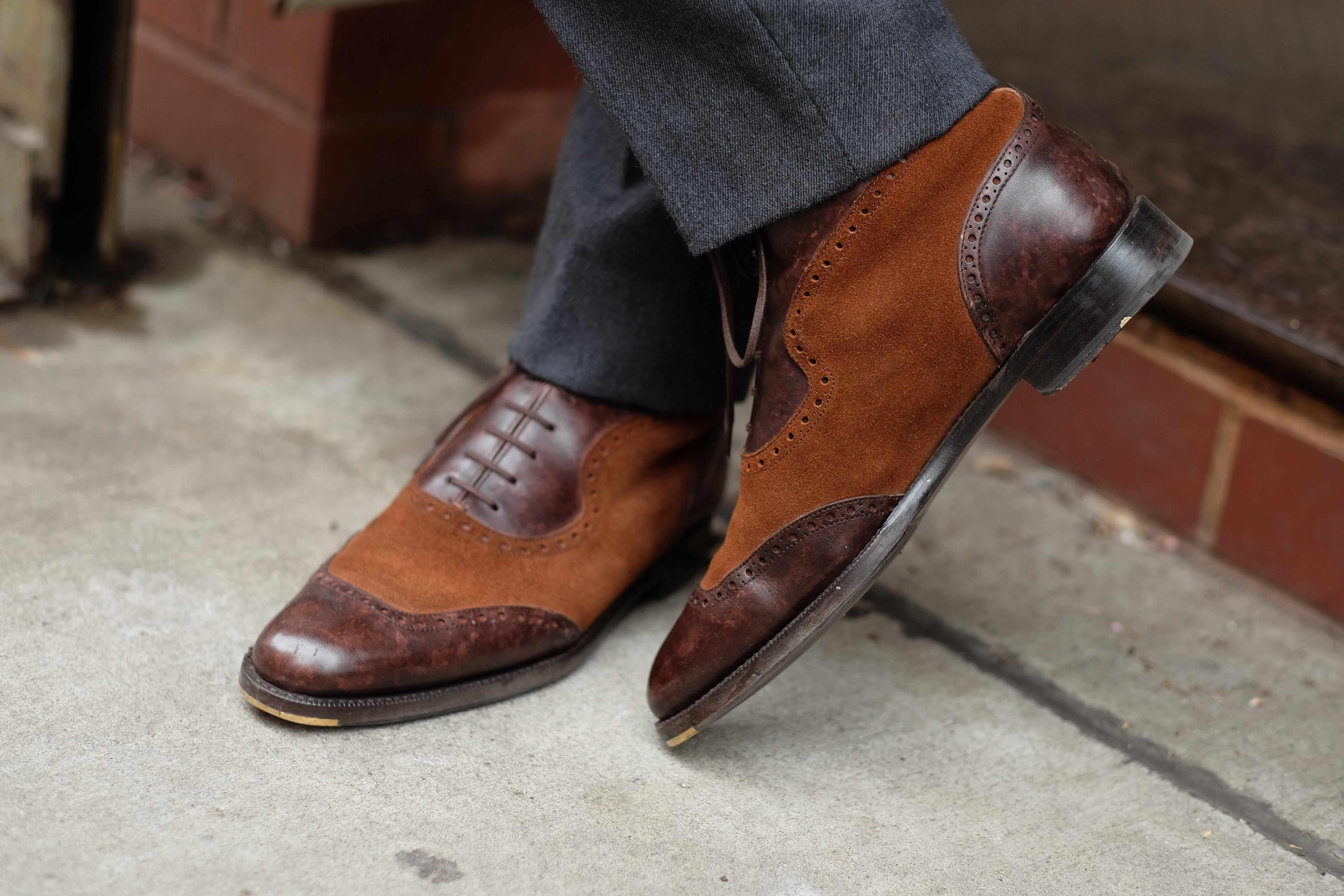 Pinehurst - Dark Brown Marble Patina / Snuff Suede-Balmoral Boots-J.FitzPatrick Footwear