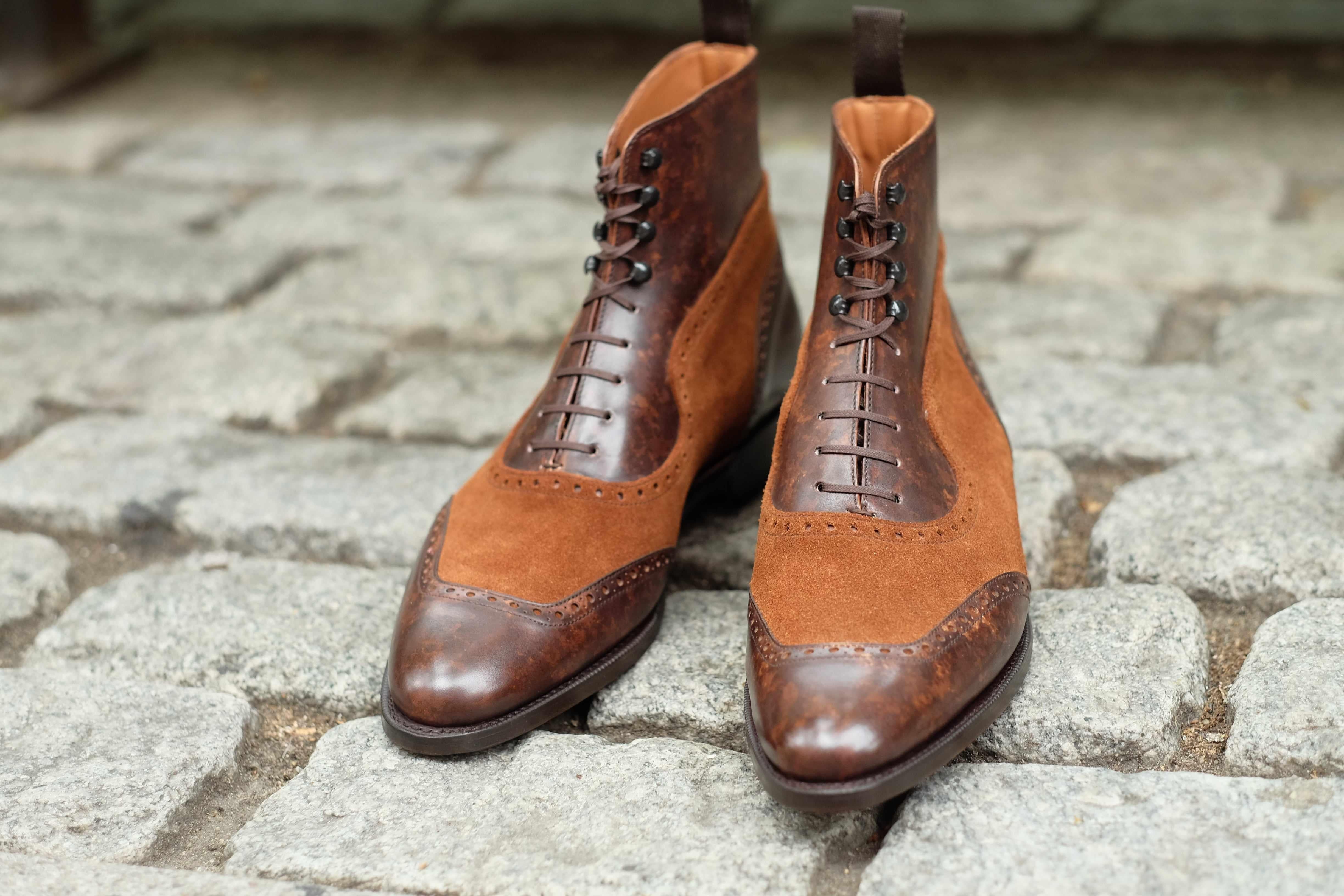 Pinehurst - Dark Brown Marble Patina / Snuff Suede-Balmoral Boots-J.FitzPatrick Footwear