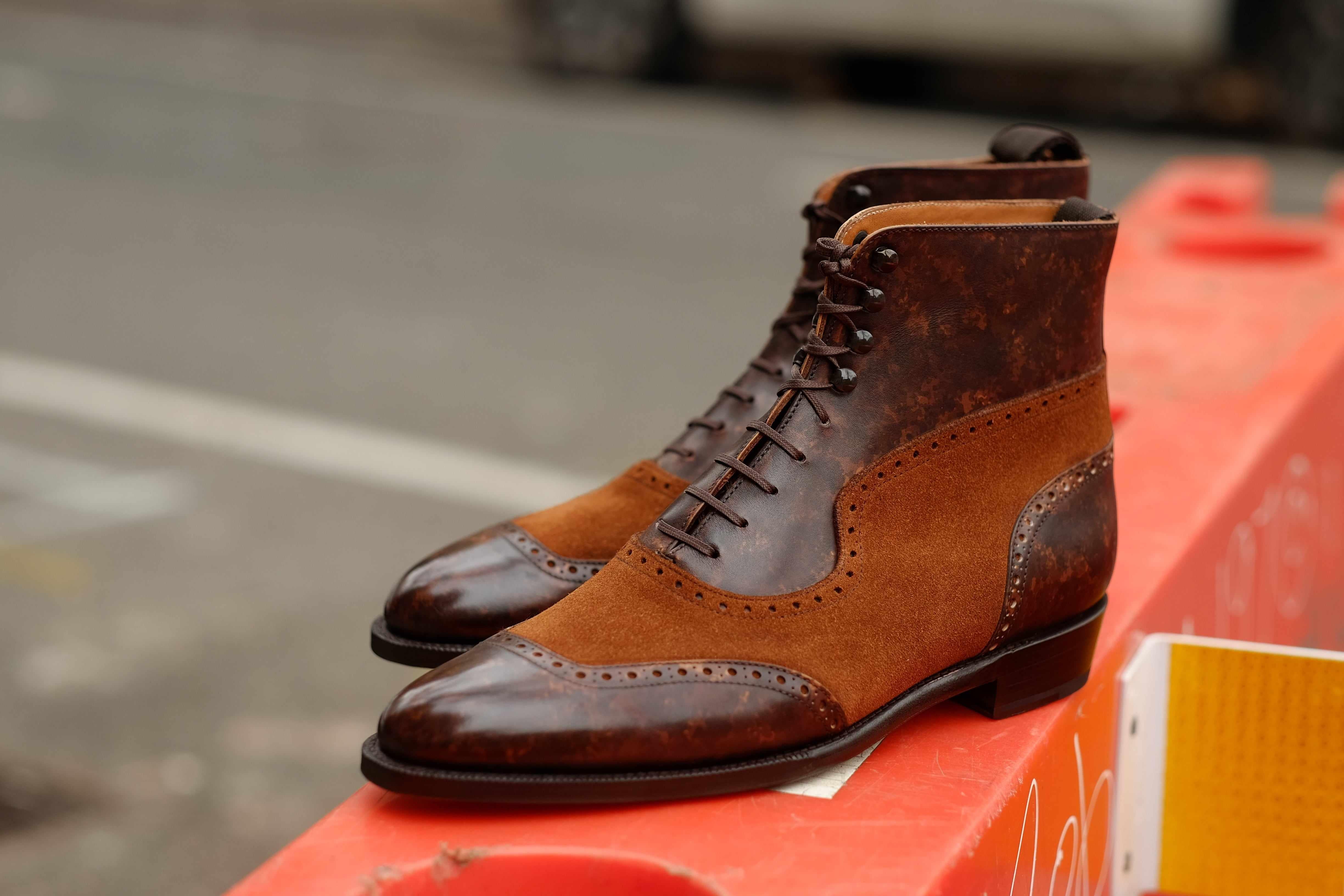 Pinehurst - Dark Brown Marble Patina / Snuff Suede-Balmoral Boots-J.FitzPatrick Footwear