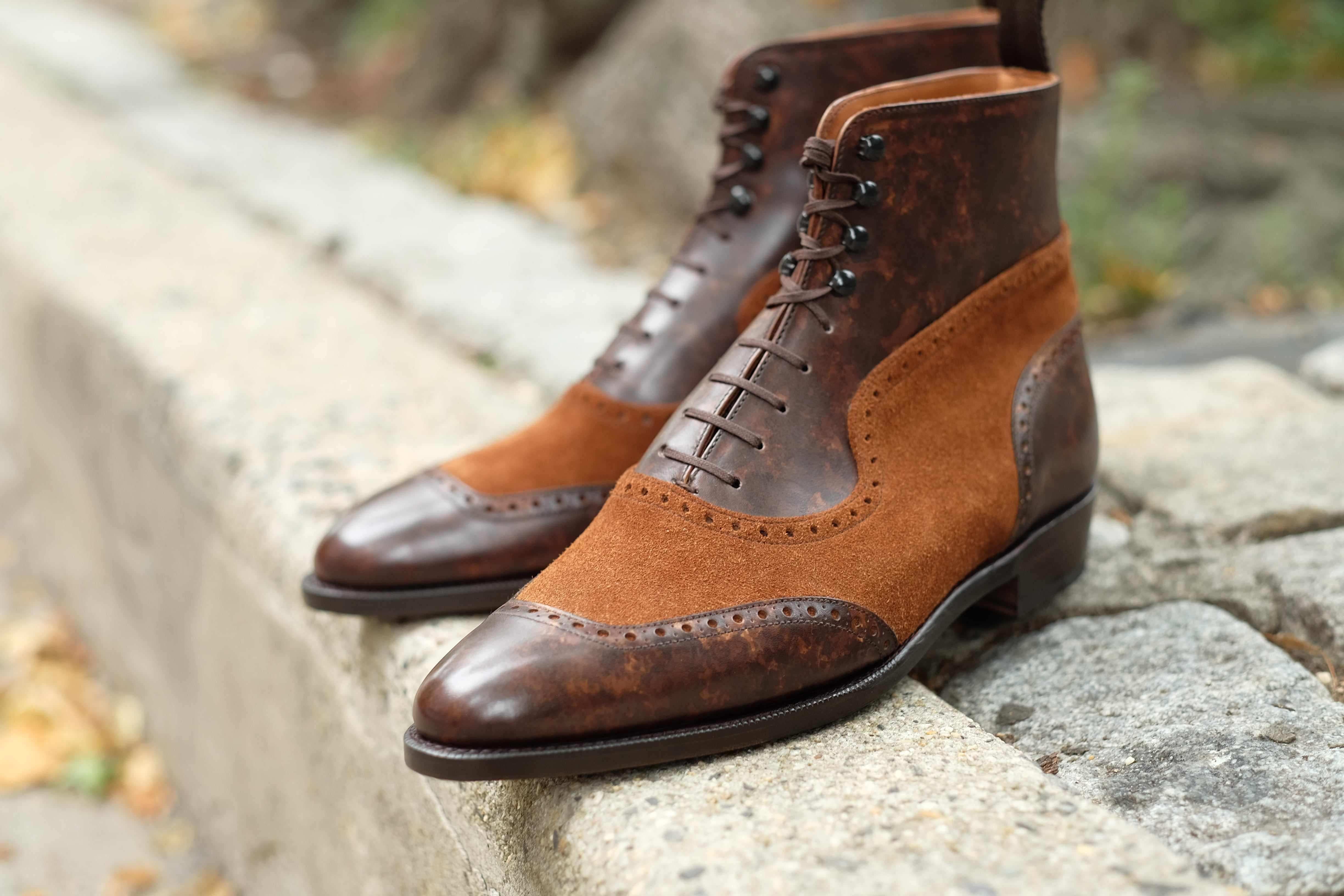 Pinehurst - Dark Brown Marble Patina / Snuff Suede-Balmoral Boots-J.FitzPatrick Footwear