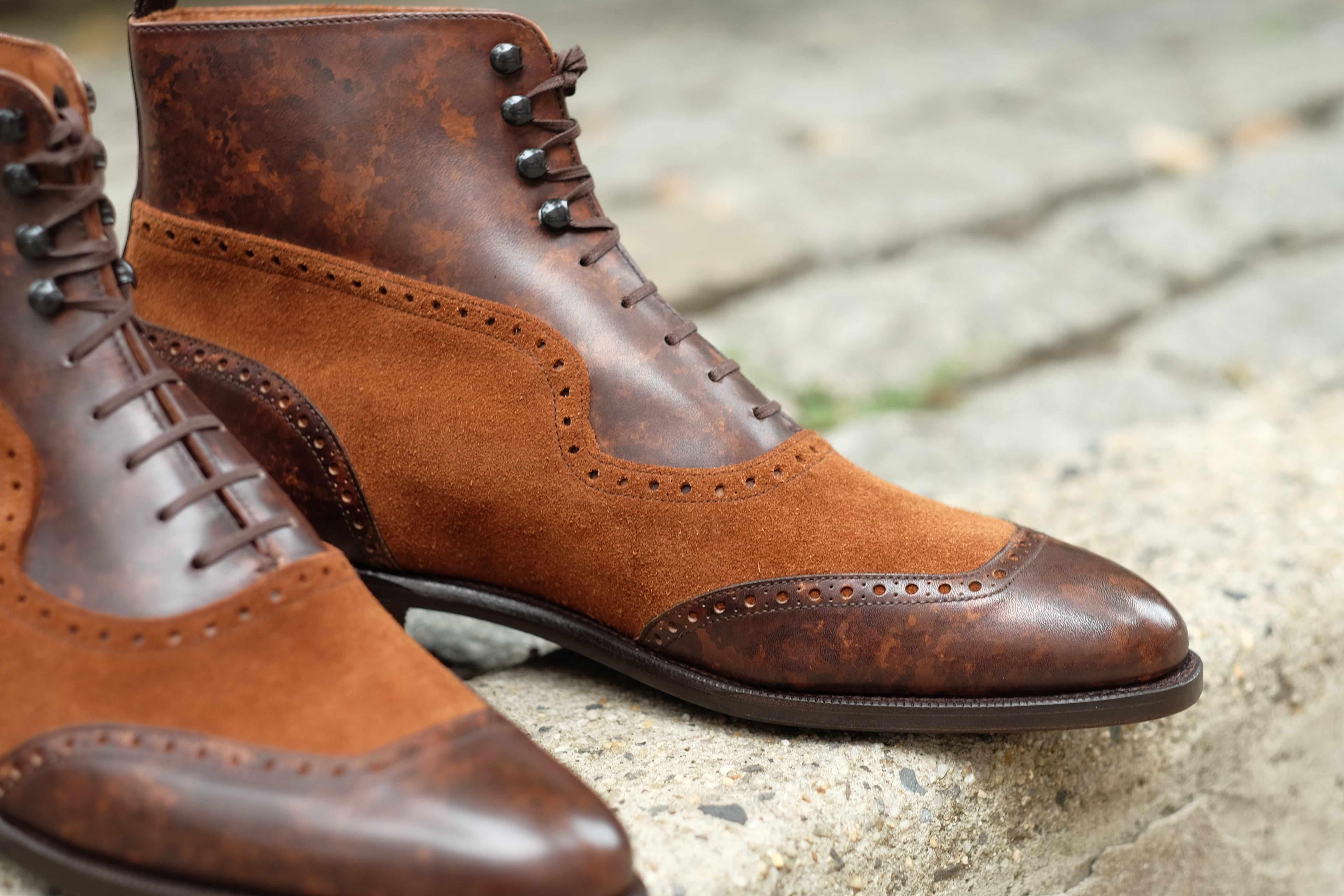 Pinehurst - Dark Brown Marble Patina / Snuff Suede-Balmoral Boots-J.FitzPatrick Footwear