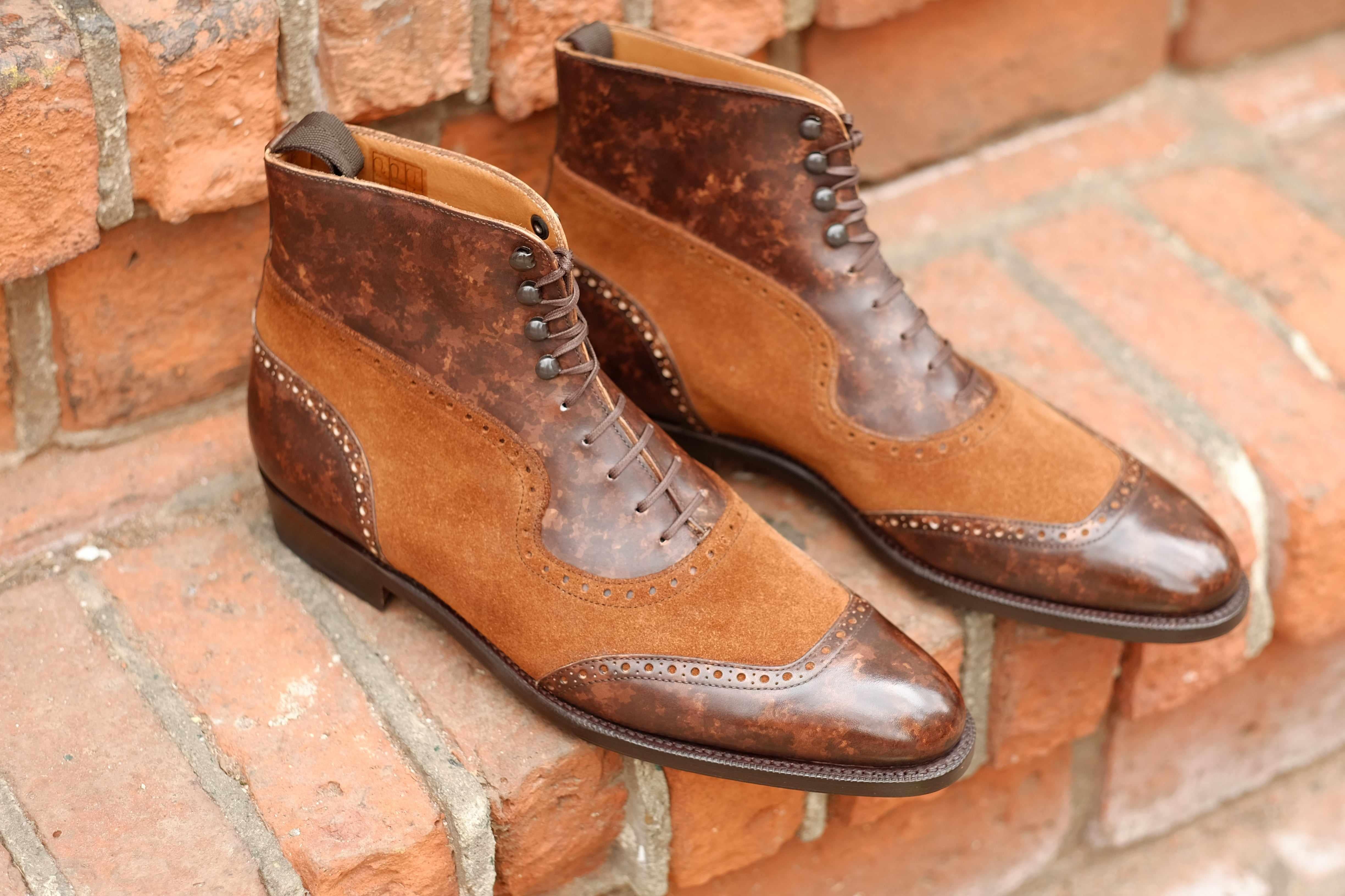 Pinehurst - Dark Brown Marble Patina / Snuff Suede-Balmoral Boots-J.FitzPatrick Footwear