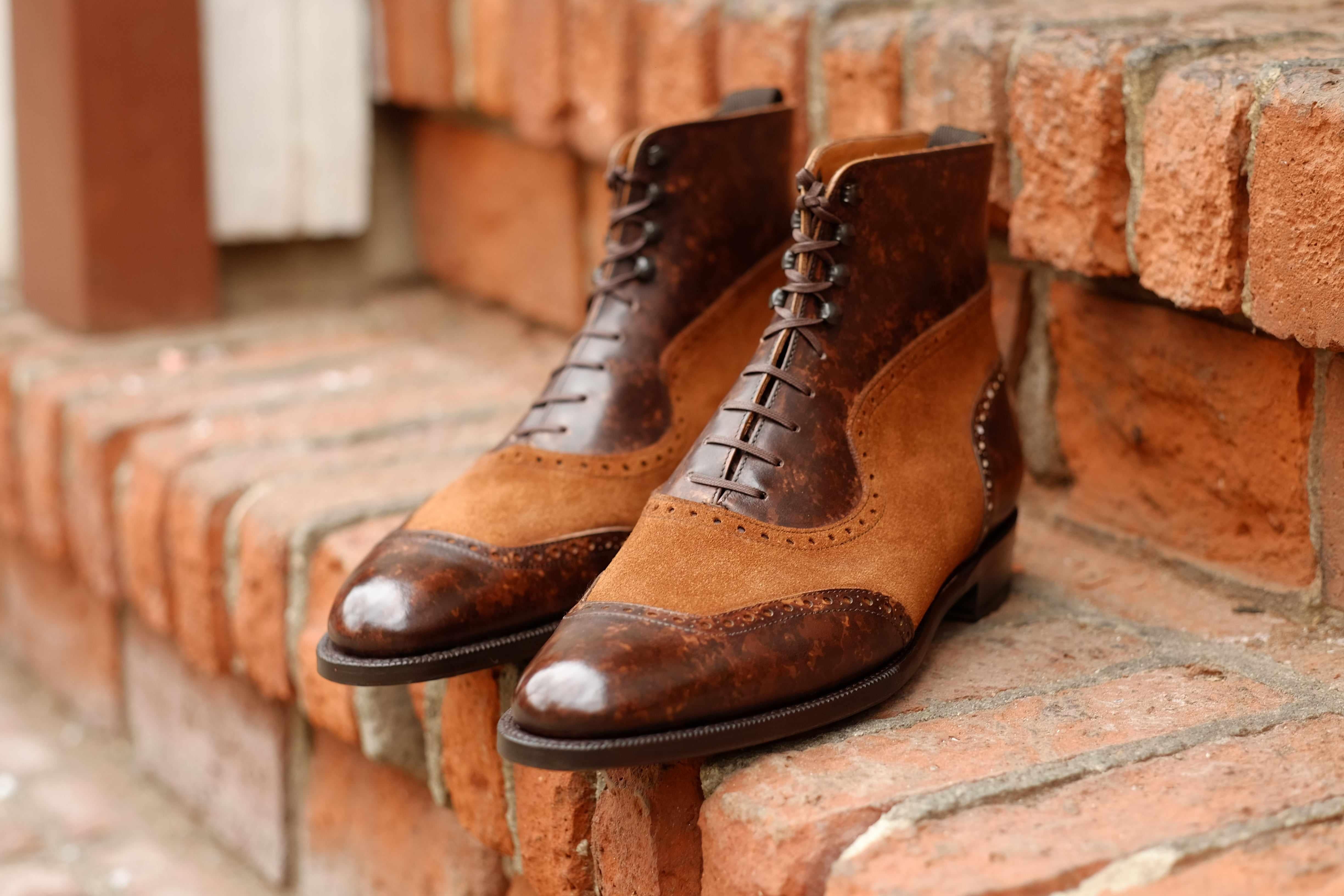 Pinehurst - Dark Brown Marble Patina / Snuff Suede-Balmoral Boots-J.FitzPatrick Footwear