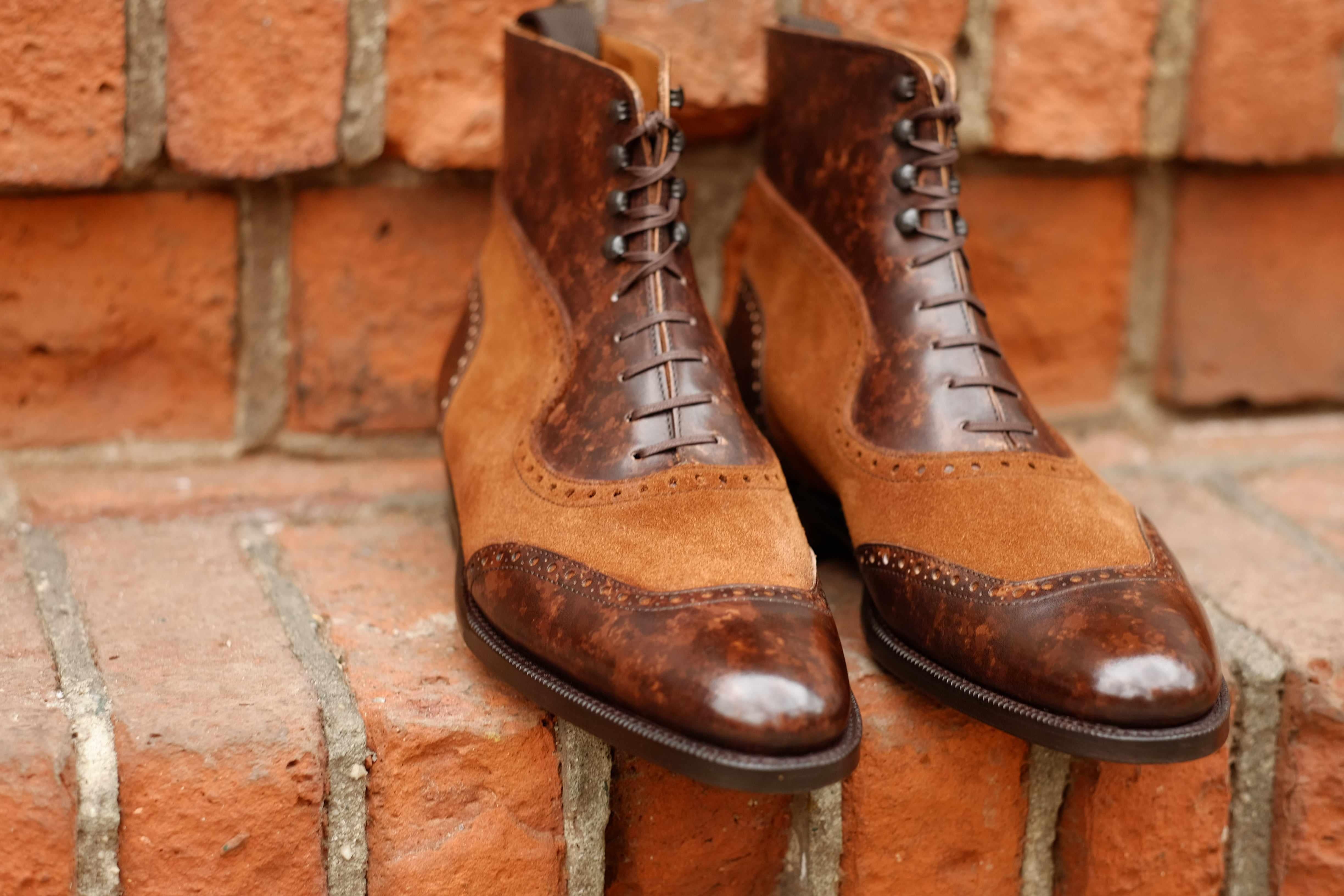 Pinehurst - Dark Brown Marble Patina / Snuff Suede-Balmoral Boots-J.FitzPatrick Footwear