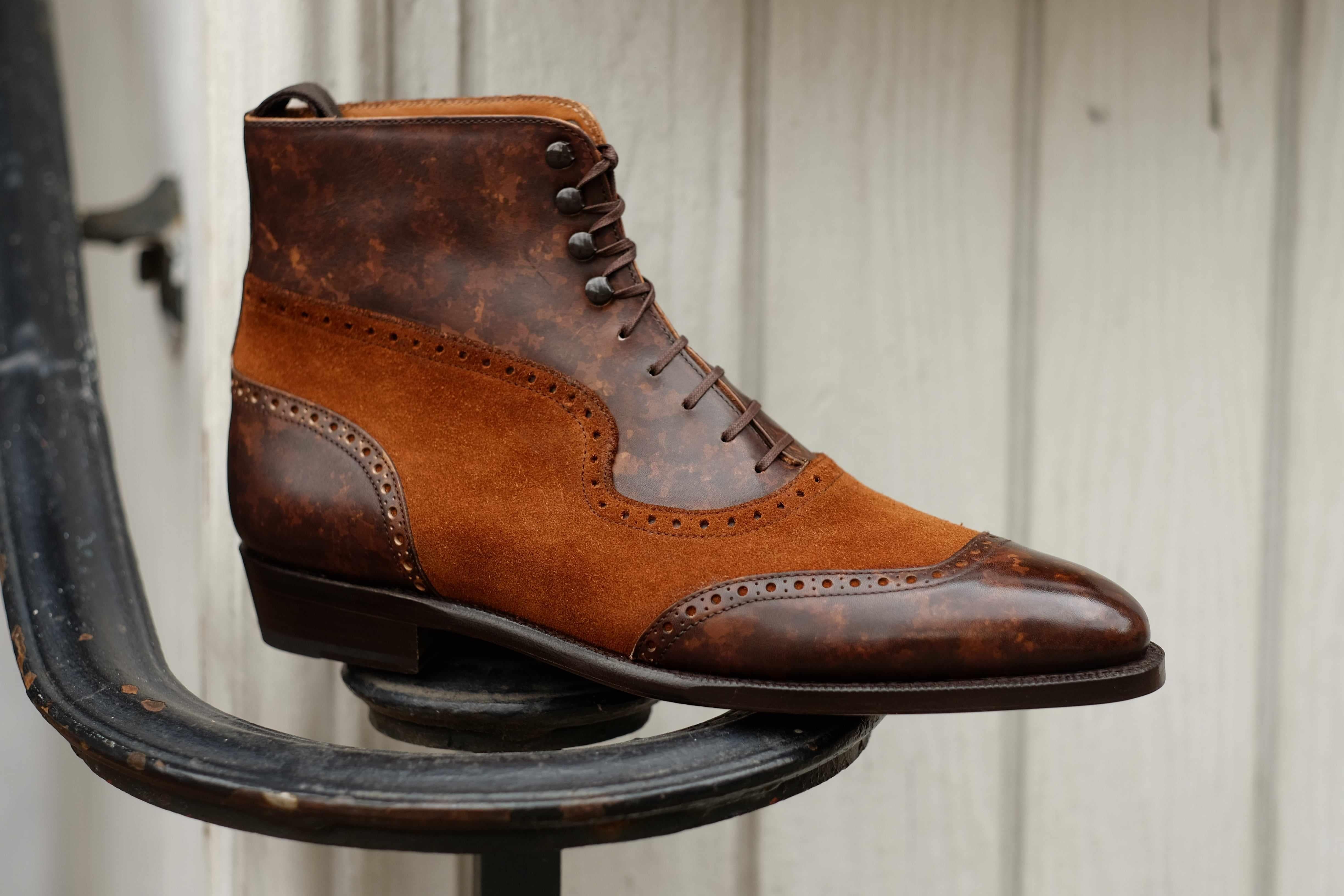 Pinehurst - Dark Brown Marble Patina / Snuff Suede-Balmoral Boots-J.FitzPatrick Footwear