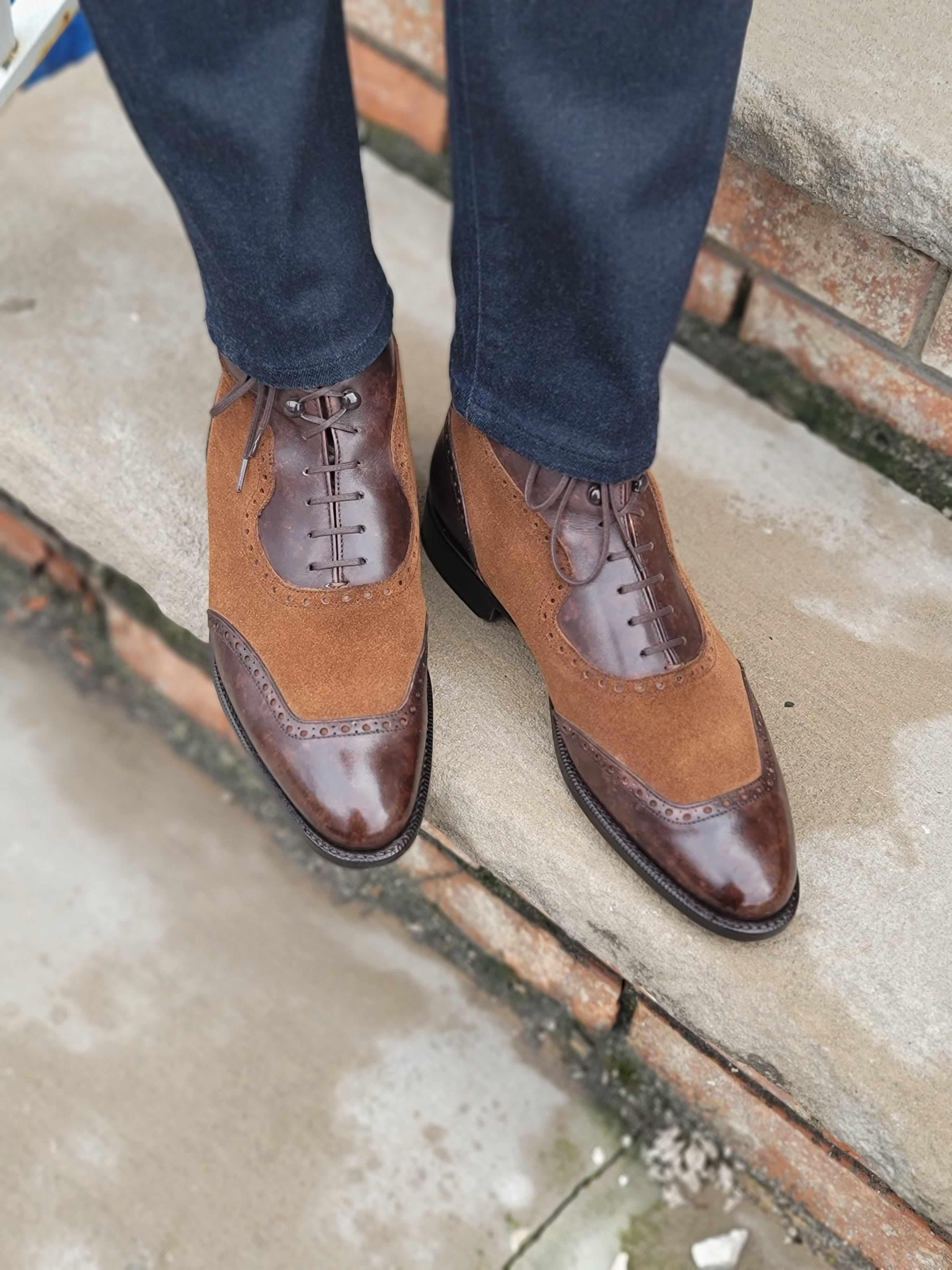 Pinehurst - Dark Brown Marble Patina / Snuff Suede-Balmoral Boots-J.FitzPatrick Footwear