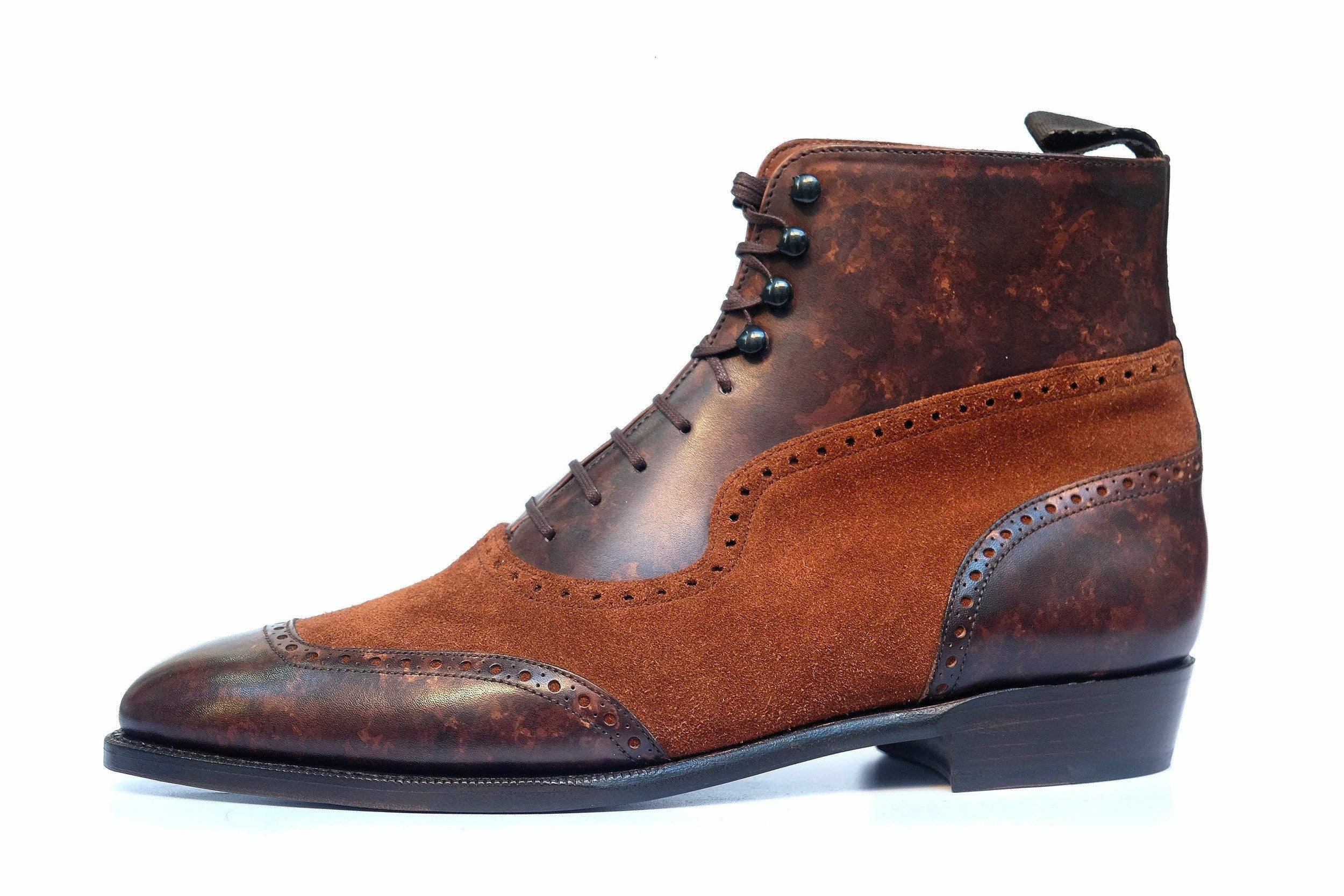 Pinehurst - Dark Brown Marble Patina / Snuff Suede-Balmoral Boots-J.FitzPatrick Footwear