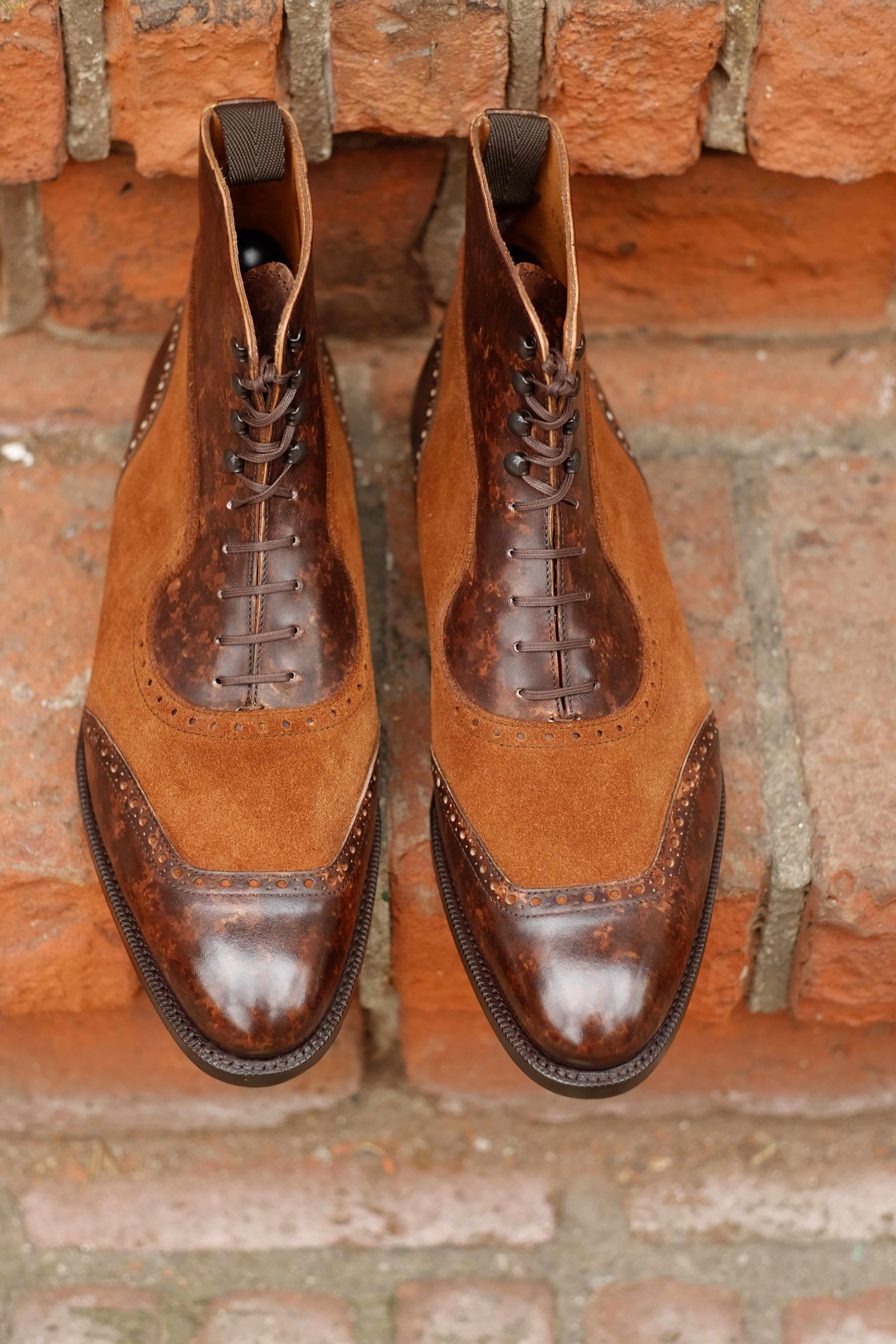 Pinehurst - Dark Brown Marble Patina / Snuff Suede-Balmoral Boots-J.FitzPatrick Footwear