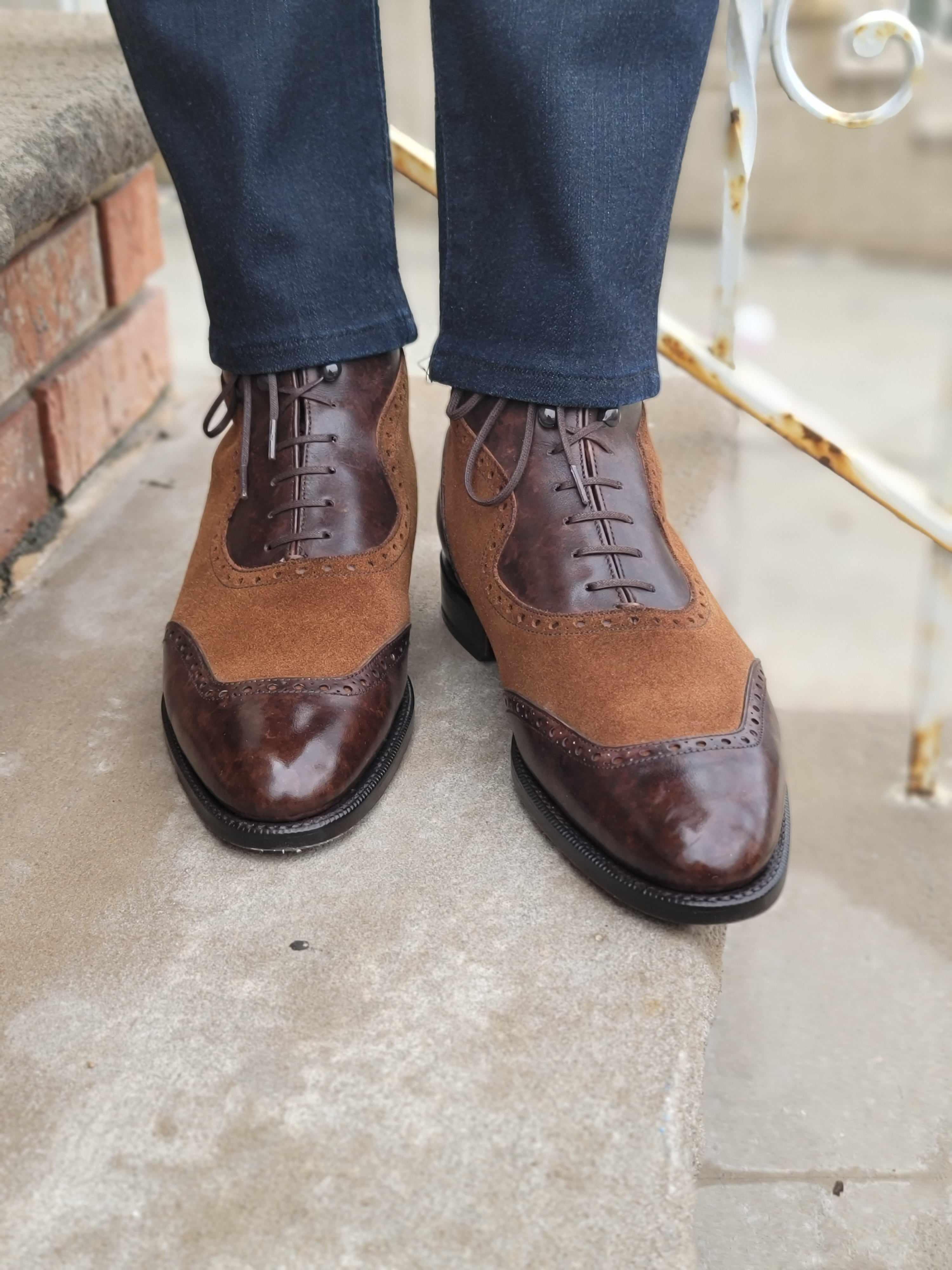 Pinehurst - Dark Brown Marble Patina / Snuff Suede-Balmoral Boots-J.FitzPatrick Footwear