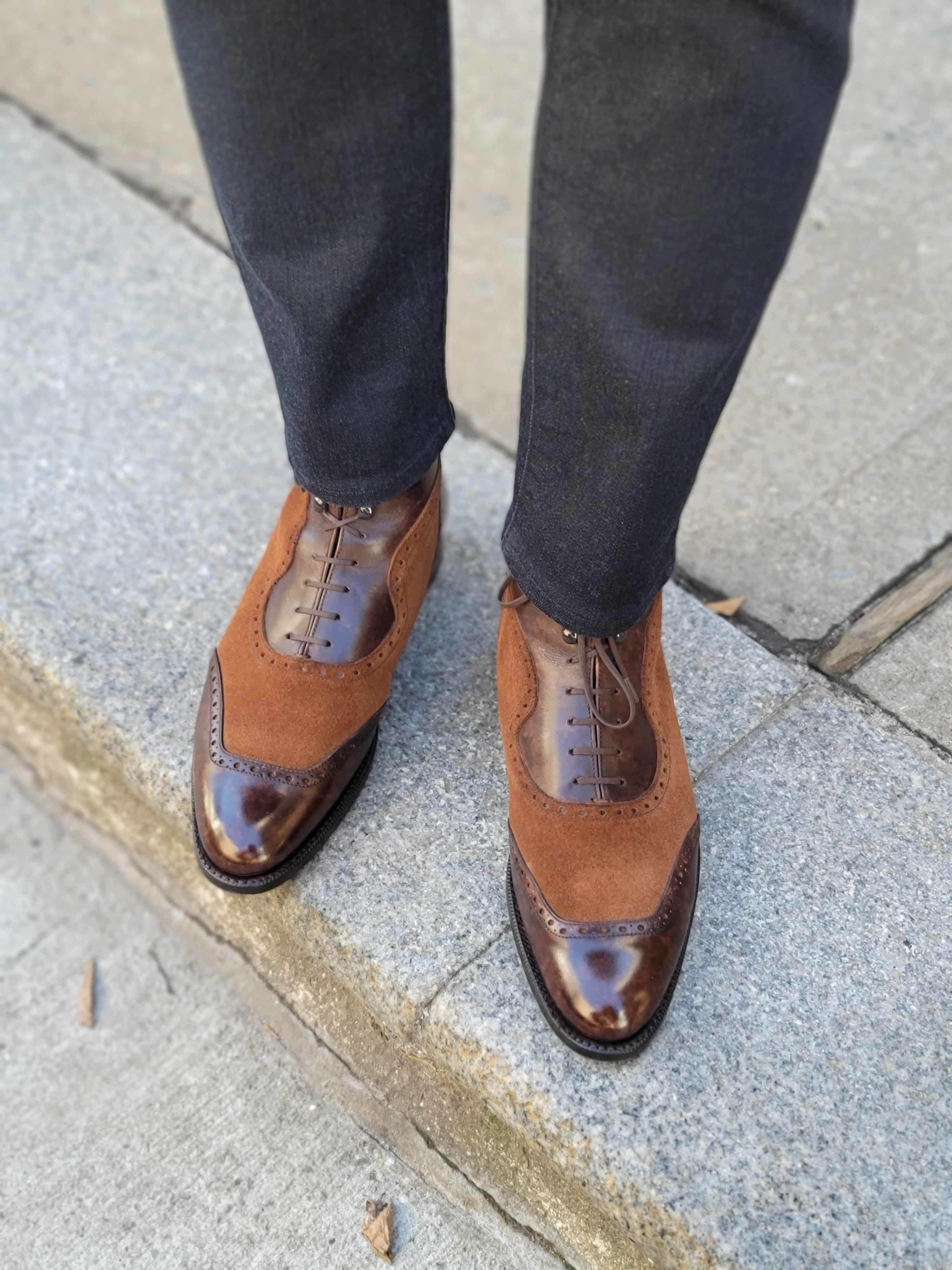 Pinehurst - Dark Brown Marble Patina / Snuff Suede-Balmoral Boots-J.FitzPatrick Footwear