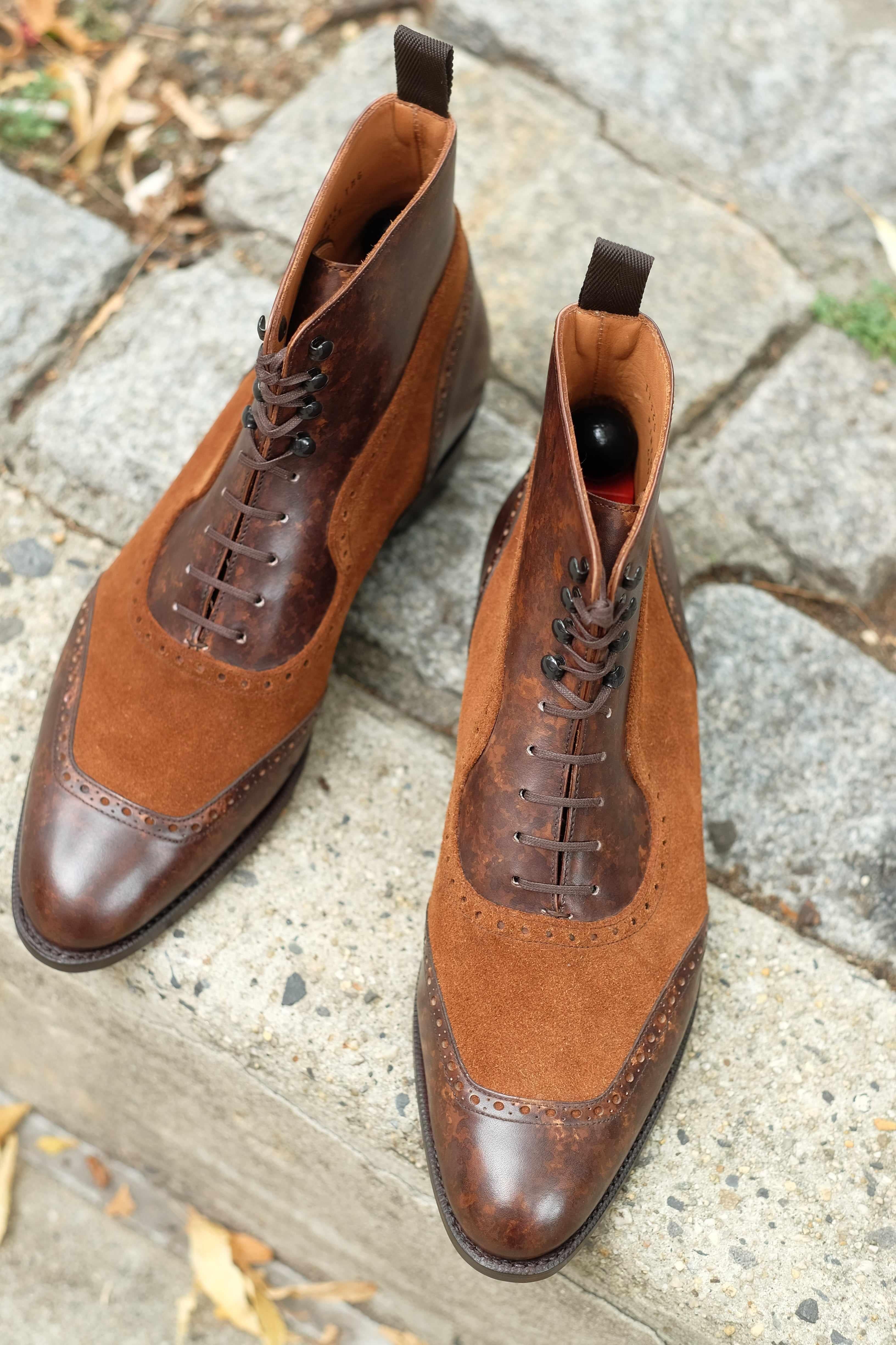 Pinehurst - Dark Brown Marble Patina / Snuff Suede-Balmoral Boots-J.FitzPatrick Footwear