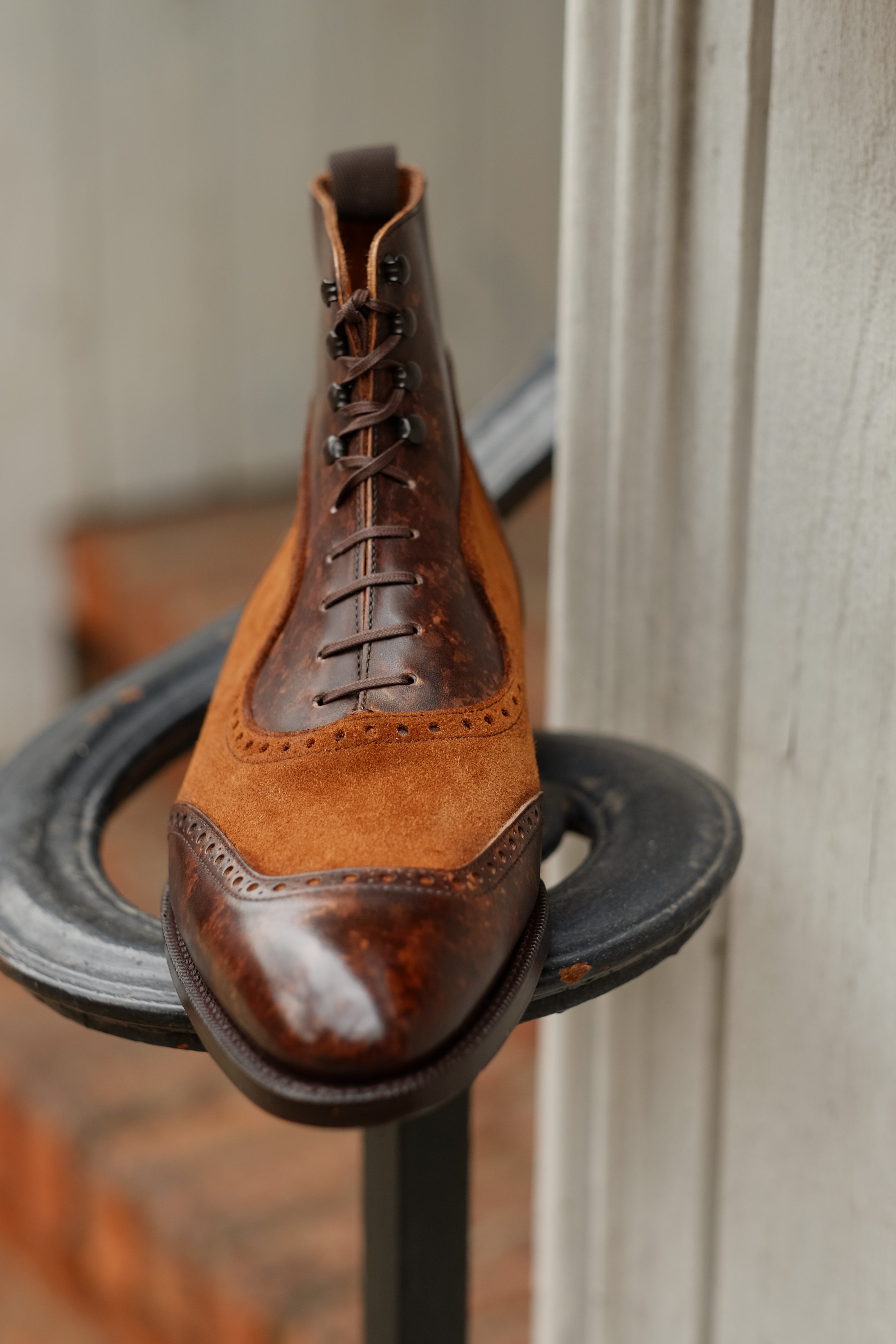 Pinehurst - Dark Brown Marble Patina / Snuff Suede-Balmoral Boots-J.FitzPatrick Footwear