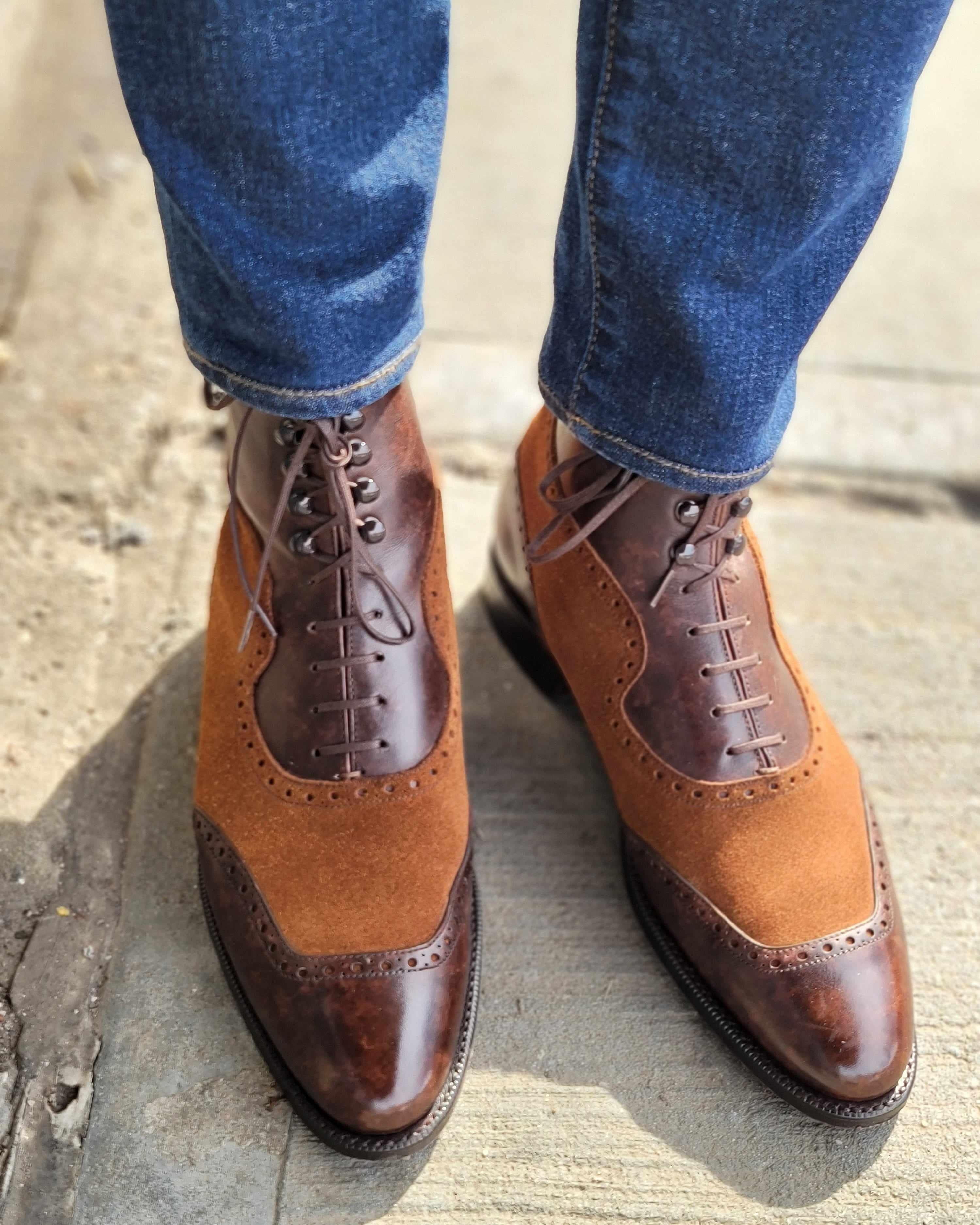 Pinehurst - Dark Brown Marble Patina / Snuff Suede-Balmoral Boots-J.FitzPatrick Footwear