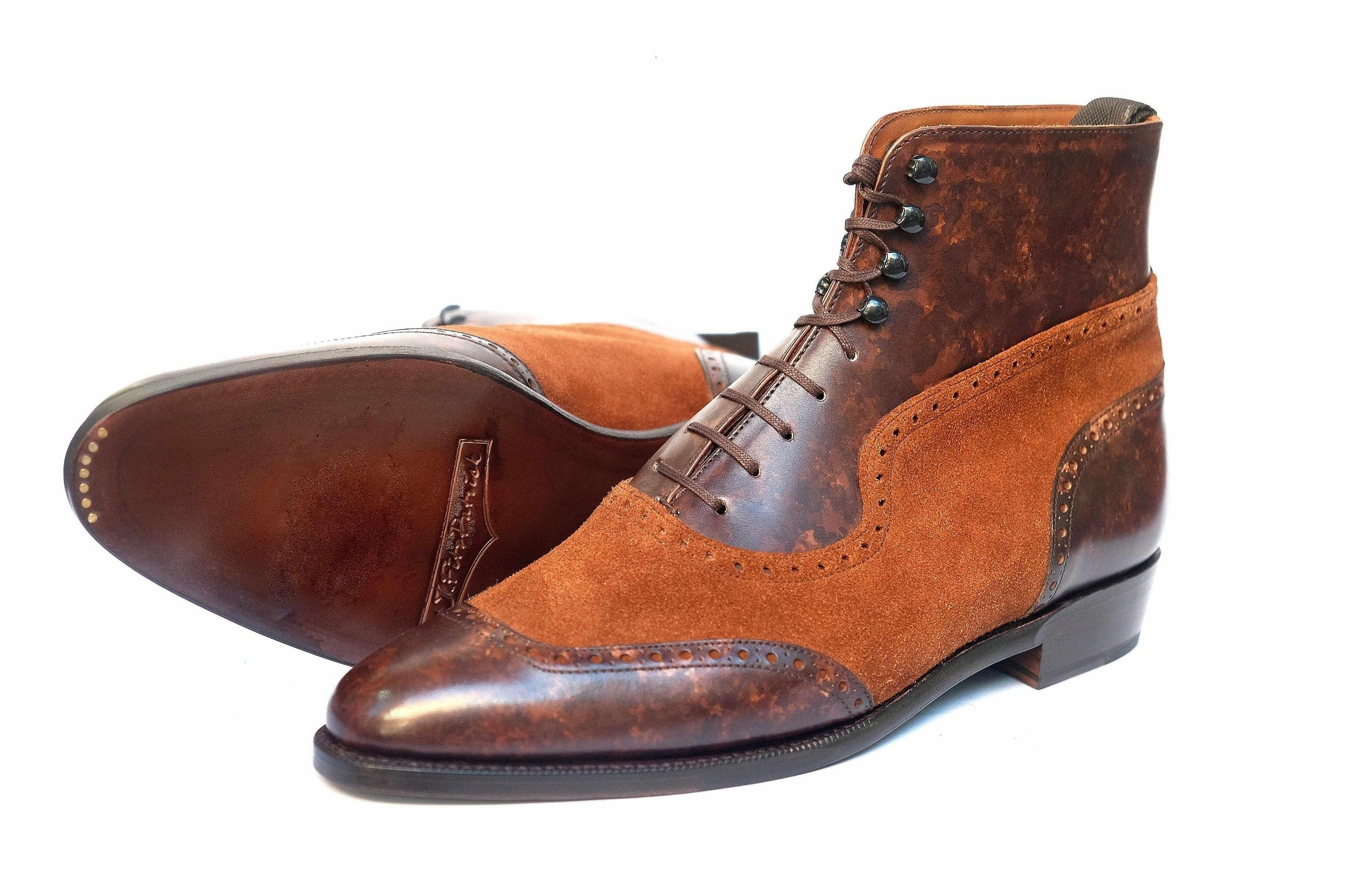 Pinehurst - Dark Brown Marble Patina / Snuff Suede-Balmoral Boots-J.FitzPatrick Footwear
