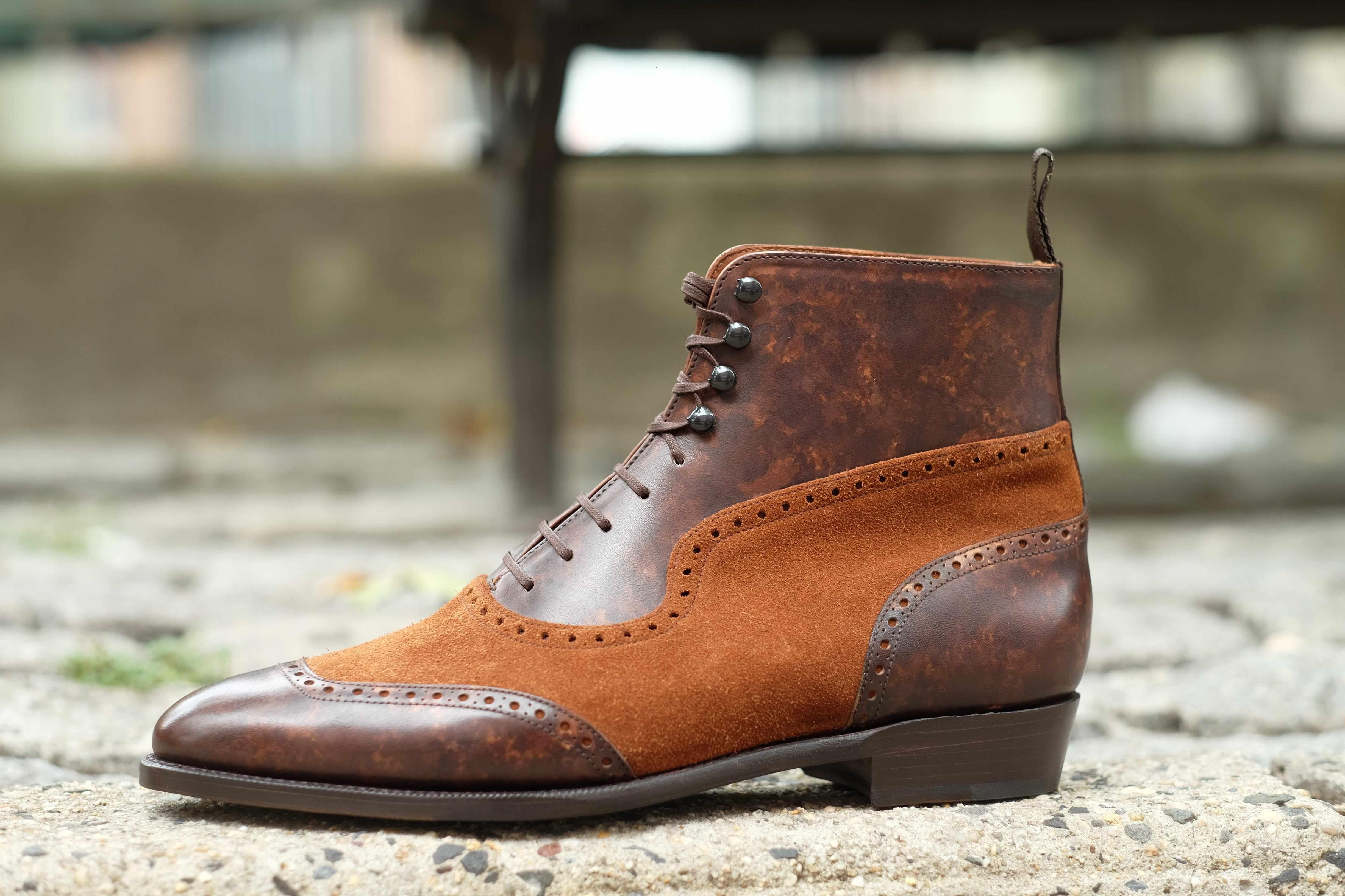 Pinehurst - Dark Brown Marble Patina / Snuff Suede-Balmoral Boots-J.FitzPatrick Footwear