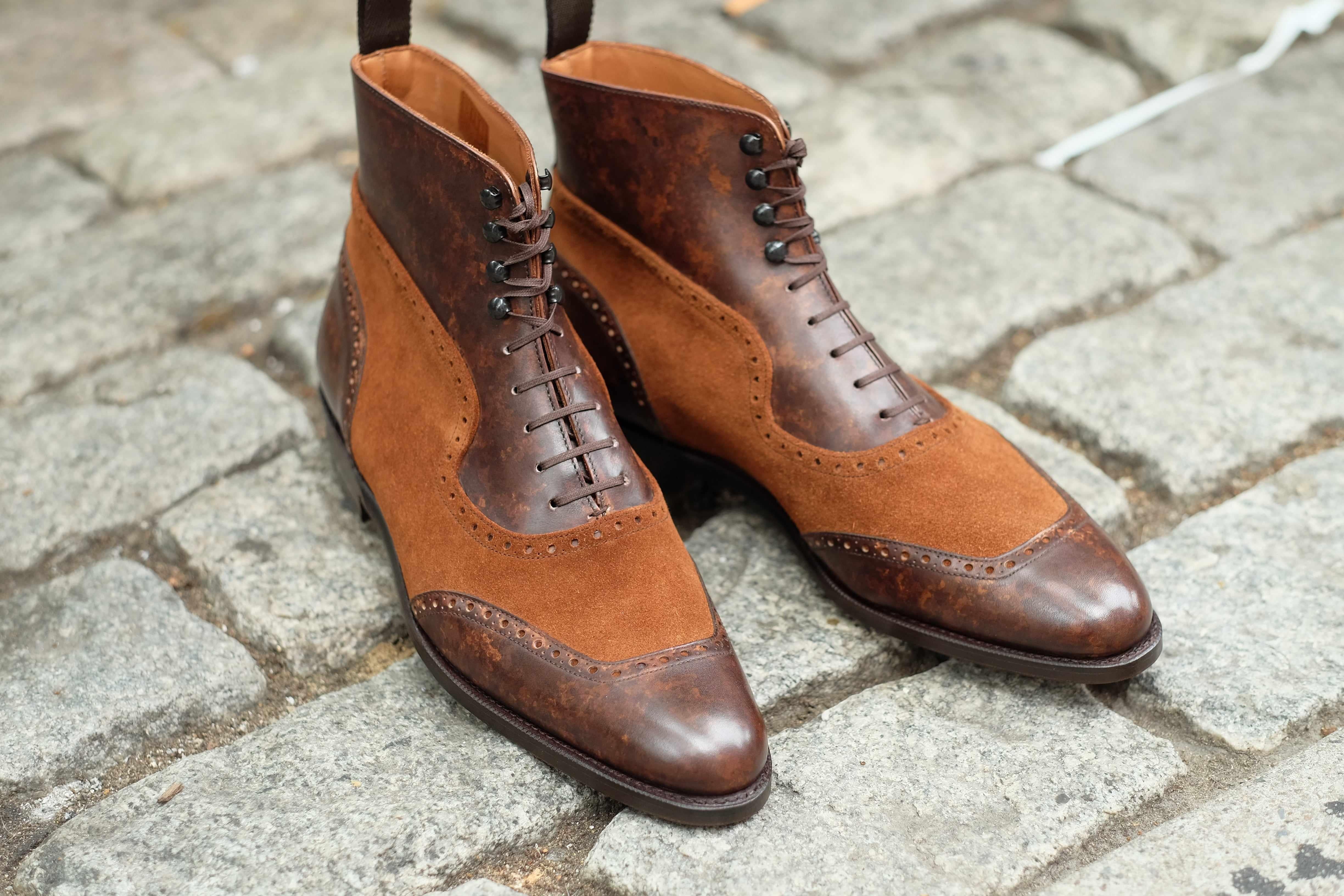Pinehurst - Dark Brown Marble Patina / Snuff Suede-Balmoral Boots-J.FitzPatrick Footwear