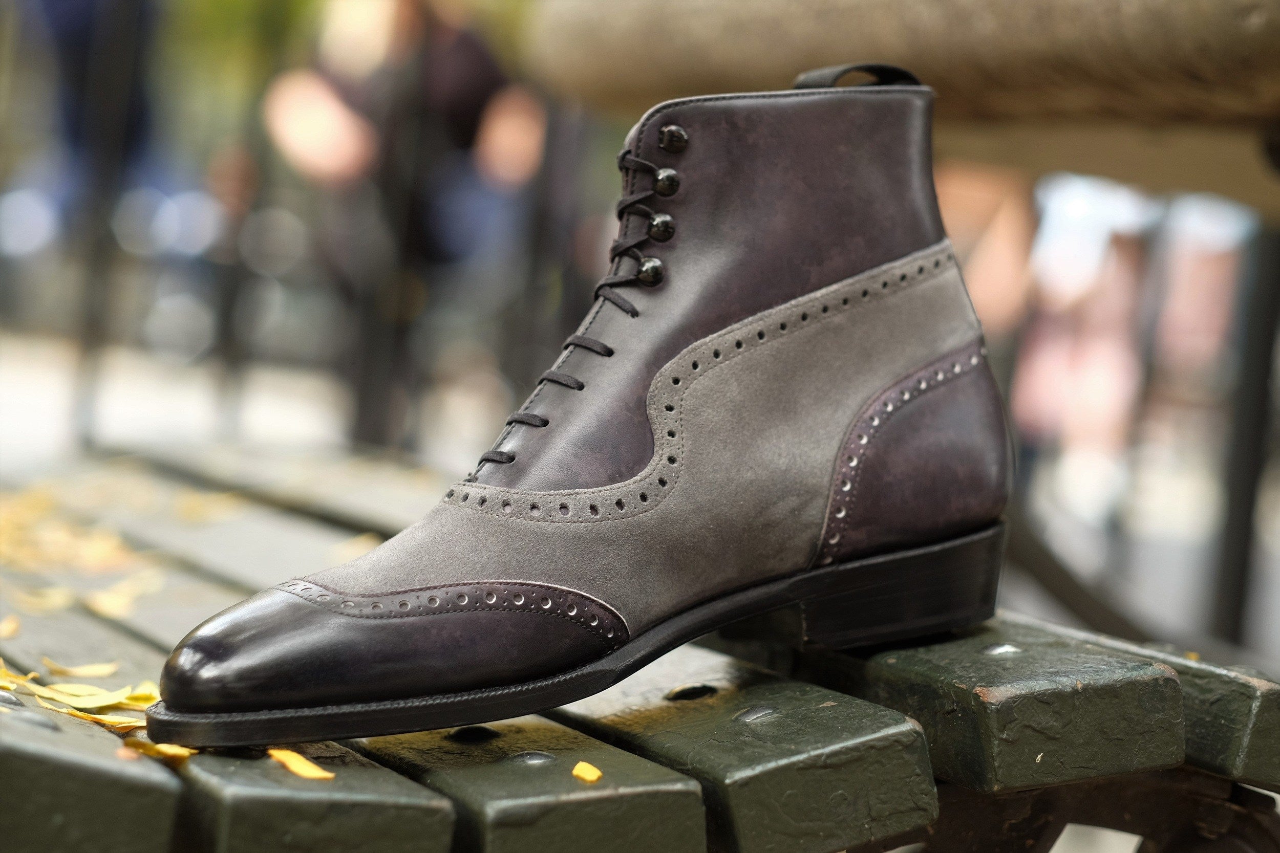 Pinehurst - MTO - Black Marble Patina / Light Grey Suede - TMG Last - Single Leather Sole-Made To Order Lace Laceup Balmoral Boot Brogue-J.FitzPatrick Footwear