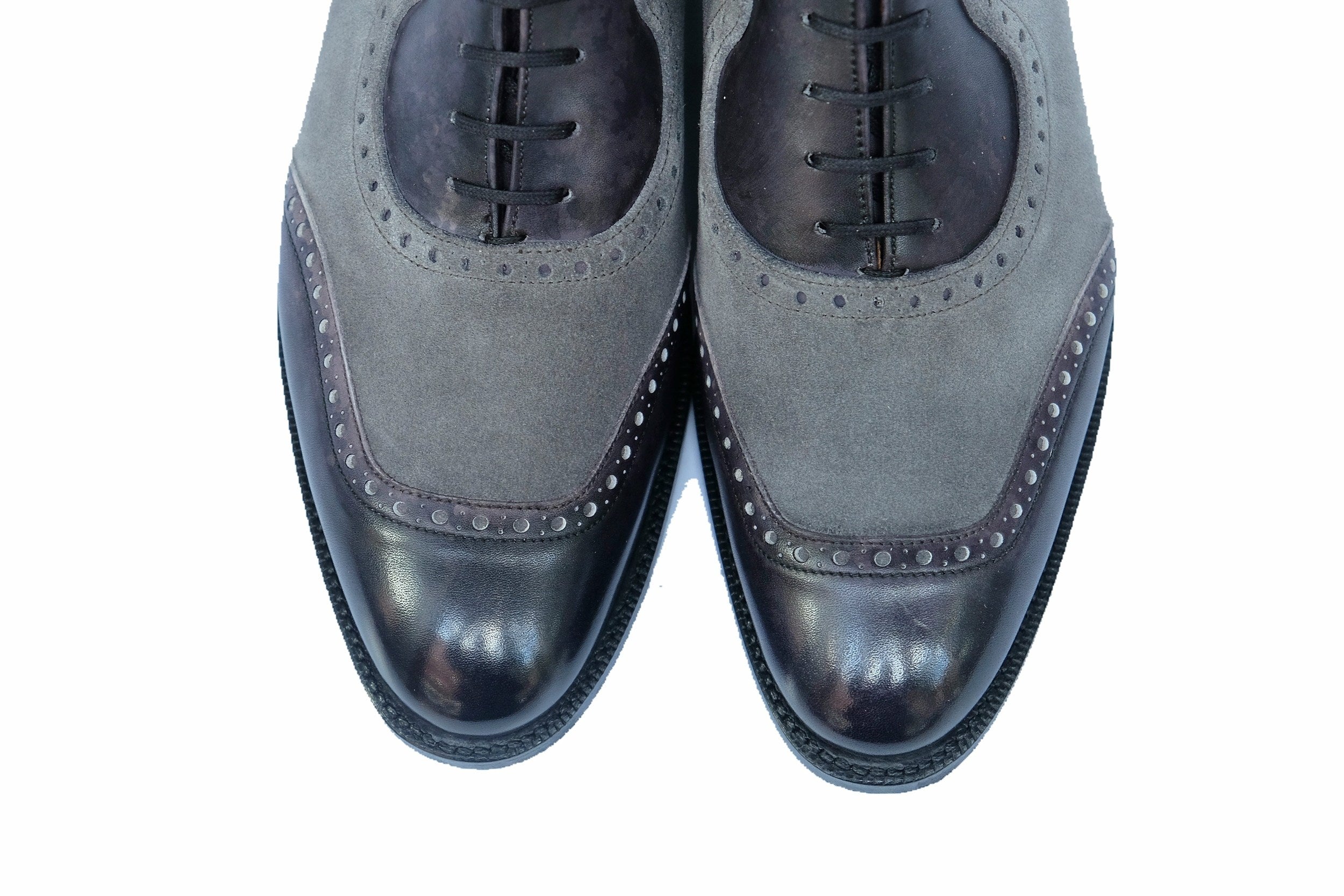 Pinehurst - MTO - Black Marble Patina / Light Grey Suede - TMG Last - Single Leather Sole-Made To Order Lace Laceup Balmoral Boot Brogue-J.FitzPatrick Footwear