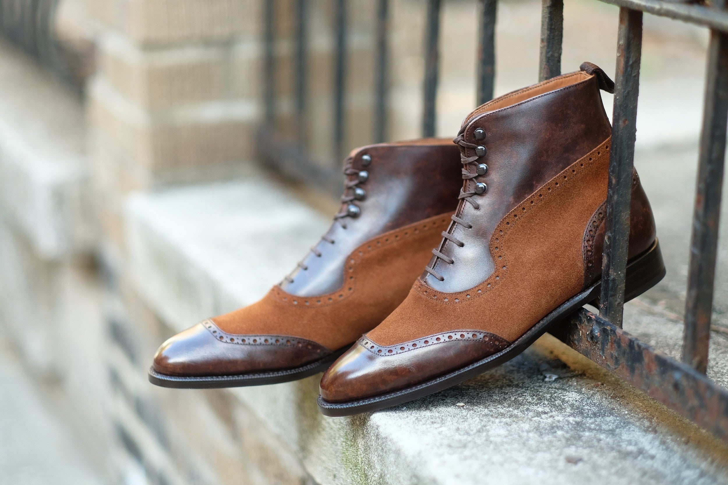 Pinehurst - MTO - Dark Brown Marble Patina / Snuff Suede - TMG Last - Single Leather Sole-Made To Order Lace Laceup Balmoral Boot Brogue-J.FitzPatrick Footwear