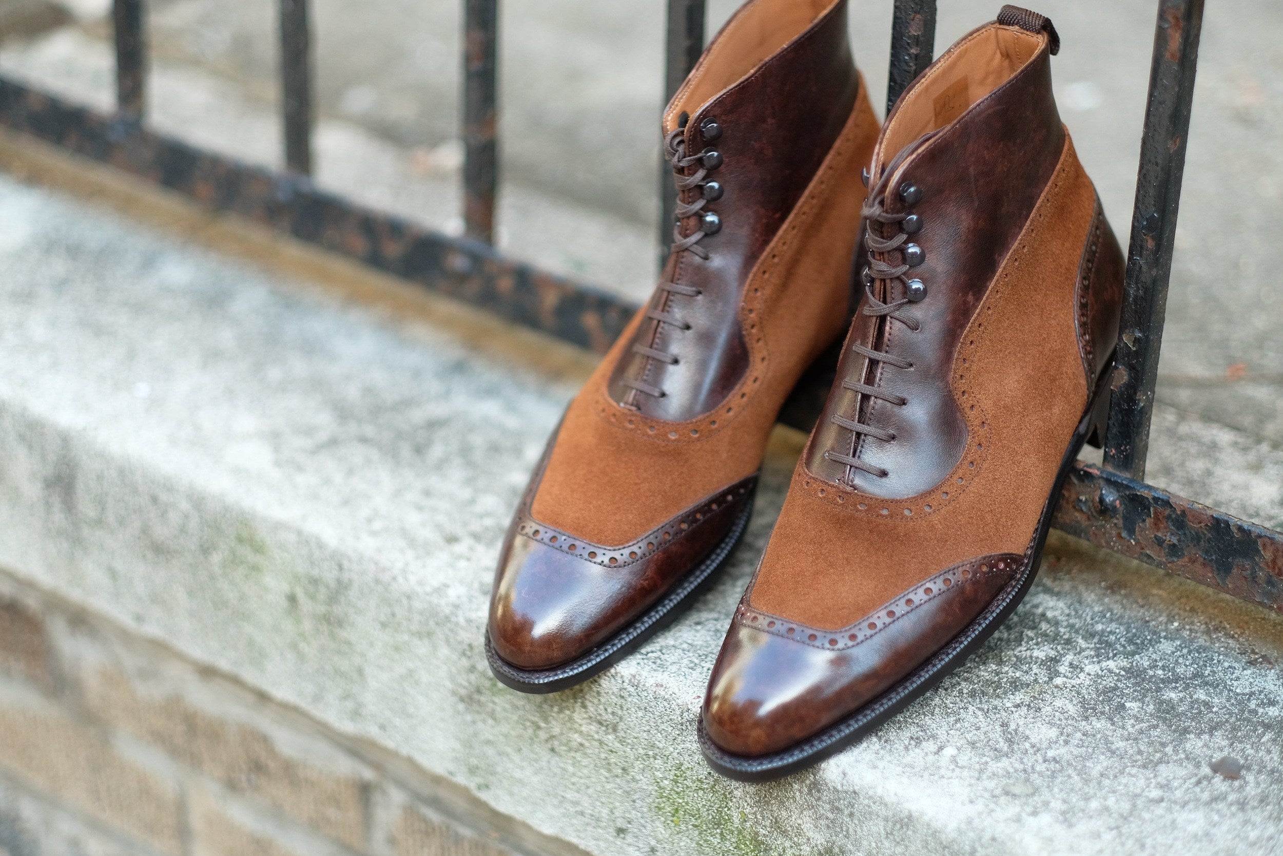 Pinehurst - MTO - Dark Brown Marble Patina / Snuff Suede - TMG Last - Single Leather Sole-Made To Order Lace Laceup Balmoral Boot Brogue-J.FitzPatrick Footwear