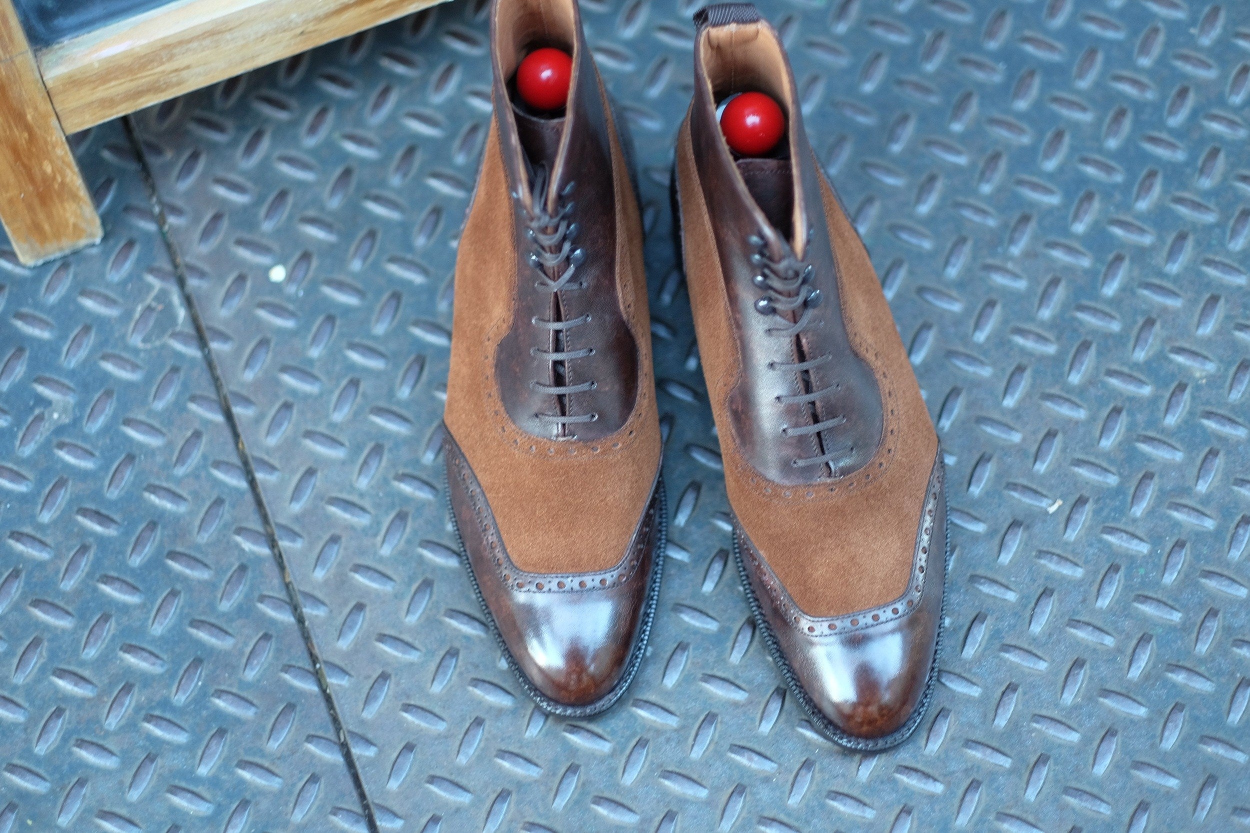 Pinehurst - MTO - Dark Brown Marble Patina / Snuff Suede - TMG Last - Single Leather Sole-Made To Order Lace Laceup Balmoral Boot Brogue-J.FitzPatrick Footwear