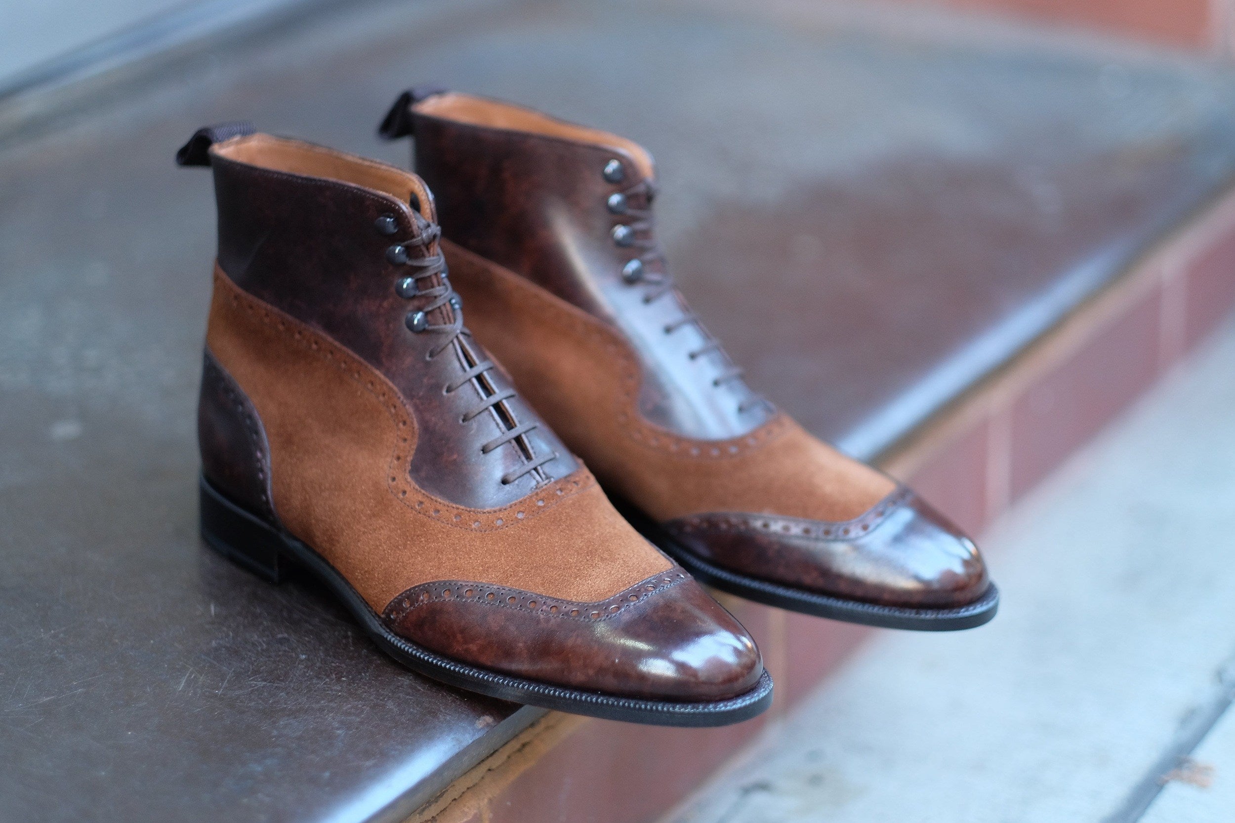 Pinehurst - MTO - Dark Brown Marble Patina / Snuff Suede - TMG Last - Single Leather Sole-Made To Order Lace Laceup Balmoral Boot Brogue-J.FitzPatrick Footwear