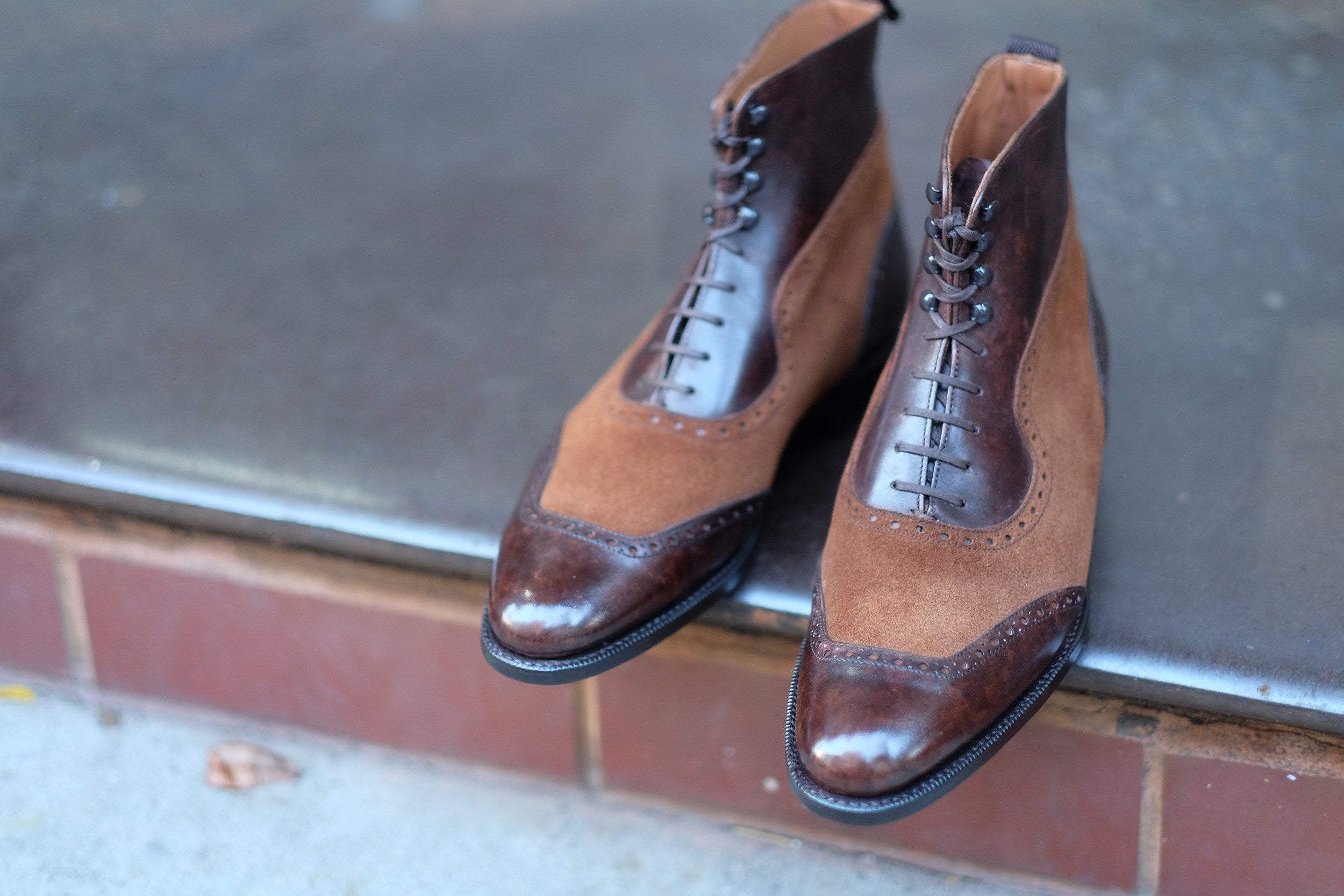 Pinehurst - MTO - Dark Brown Marble Patina / Snuff Suede - TMG Last - Single Leather Sole-Made To Order Lace Laceup Balmoral Boot Brogue-J.FitzPatrick Footwear