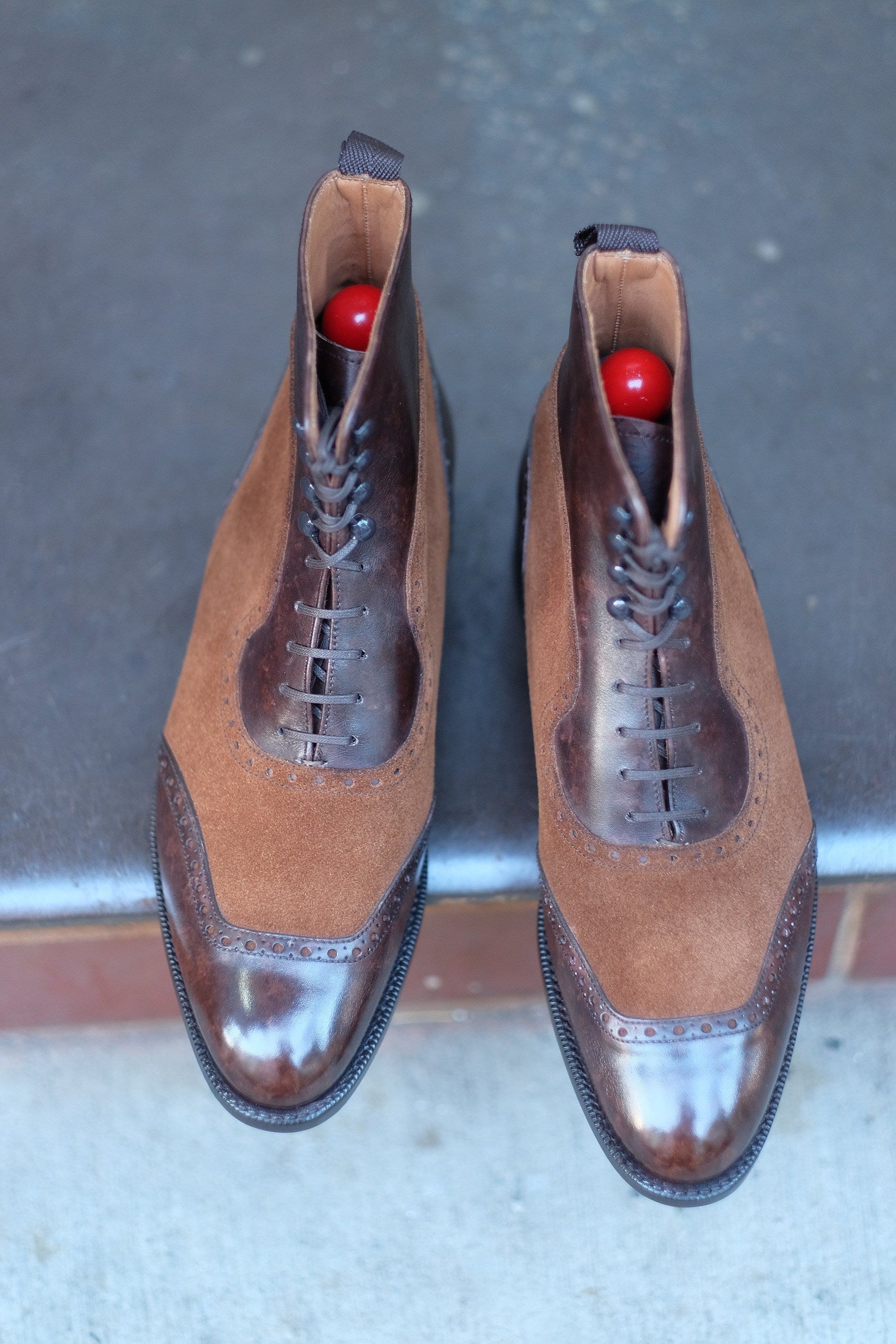 Pinehurst - MTO - Dark Brown Marble Patina / Snuff Suede - TMG Last - Single Leather Sole-Made To Order Lace Laceup Balmoral Boot Brogue-J.FitzPatrick Footwear