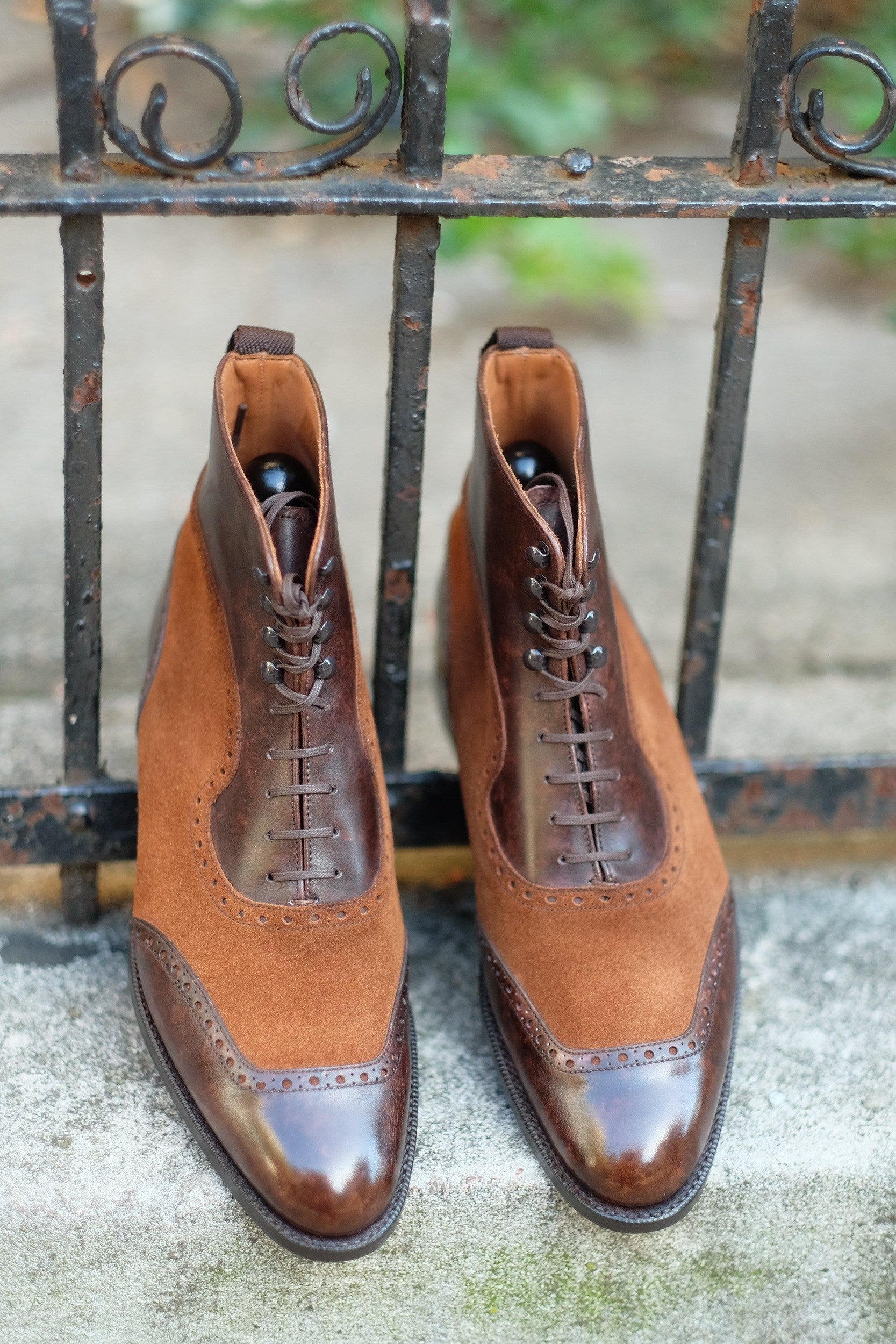 Pinehurst - MTO - Dark Brown Marble Patina / Snuff Suede - TMG Last - Single Leather Sole-Made To Order Lace Laceup Balmoral Boot Brogue-J.FitzPatrick Footwear