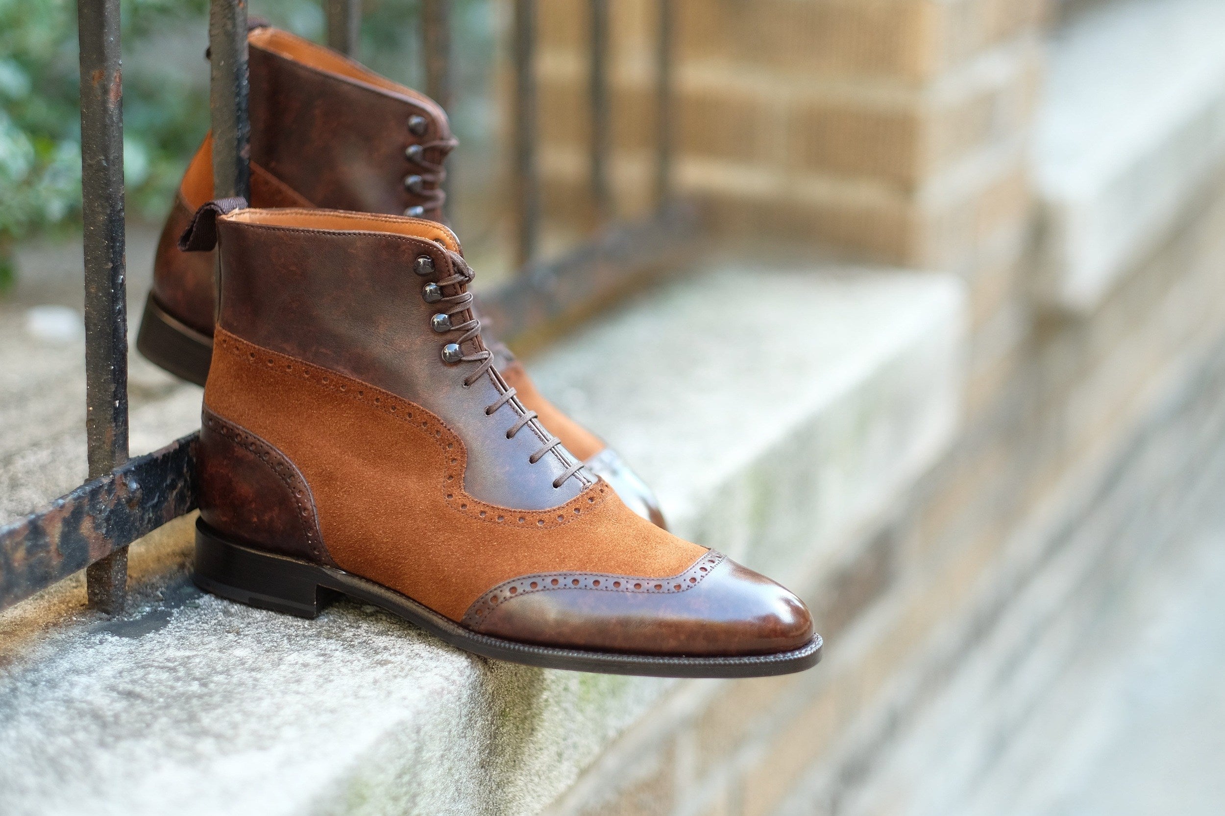 Pinehurst - MTO - Dark Brown Marble Patina / Snuff Suede - TMG Last - Single Leather Sole-Made To Order Lace Laceup Balmoral Boot Brogue-J.FitzPatrick Footwear
