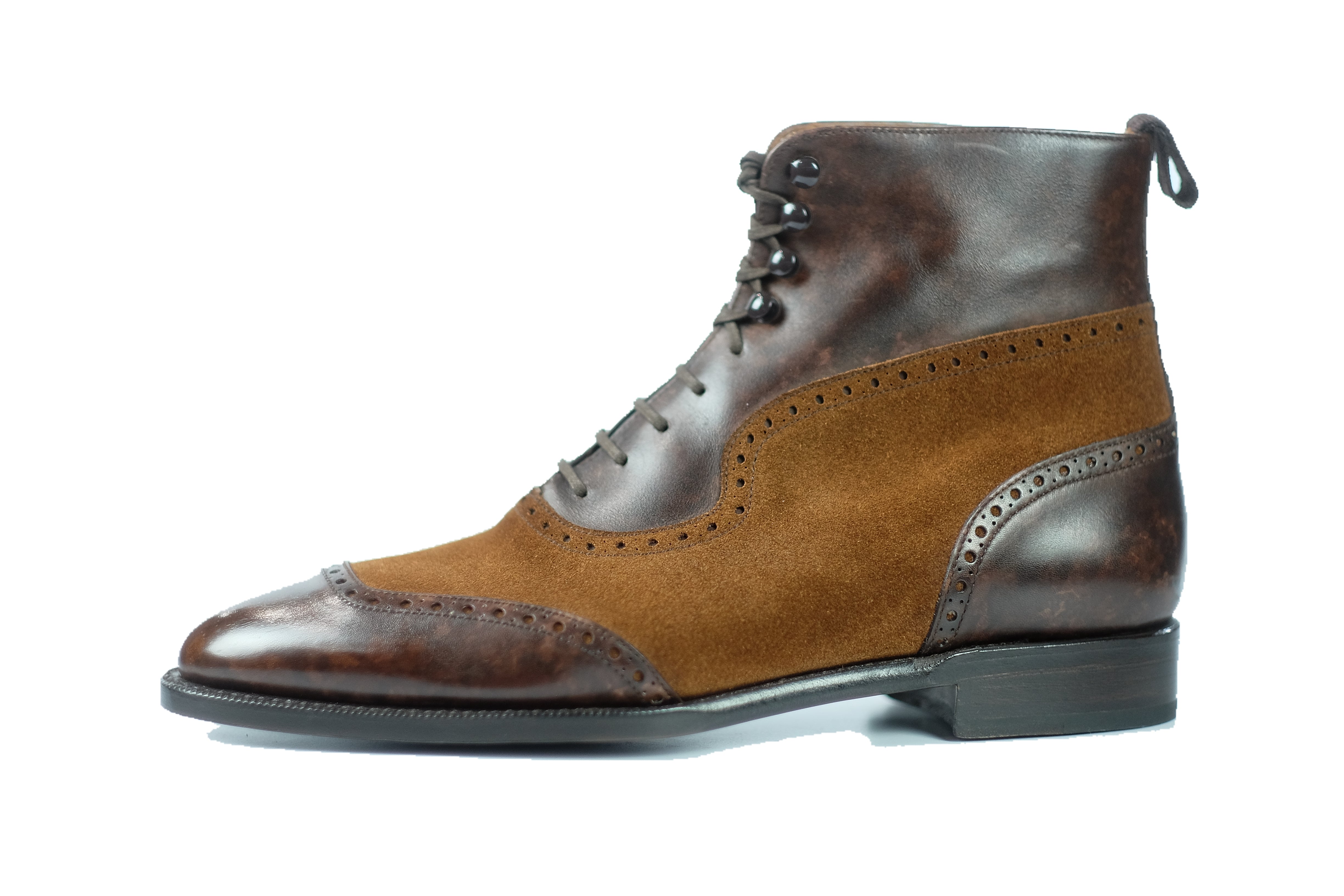 Pinehurst - MTO - Dark Brown Marble Patina / Snuff Suede - TMG Last - Single Leather Sole-Made To Order Lace Laceup Balmoral Boot Brogue-J.FitzPatrick Footwear