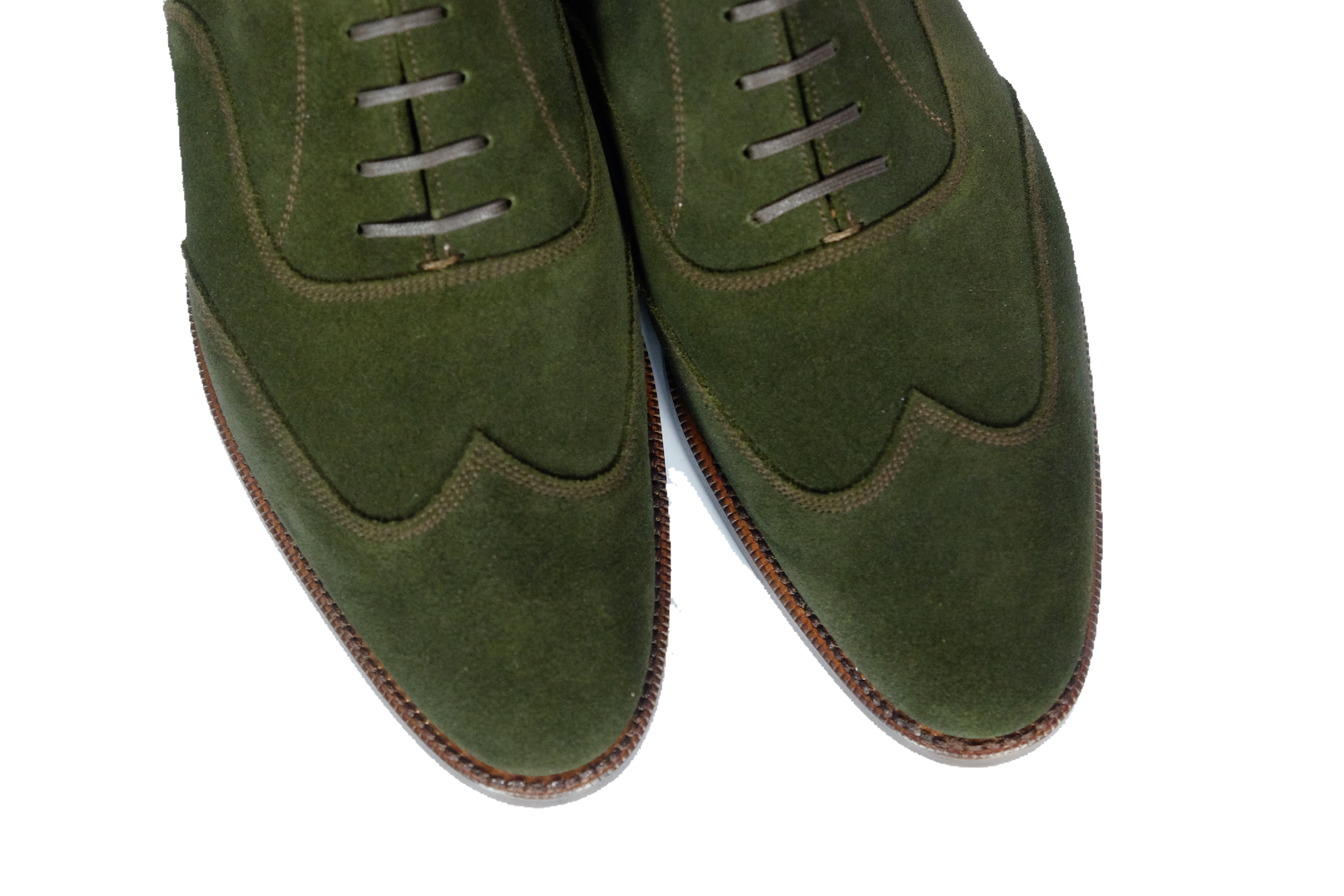 Pullman - MTO - Dark Olive Suede / Brown Stitching - TMG Last - Single Leather Sole-Made To Order Austerity Brogue Oxfords-J.FitzPatrick Footwear