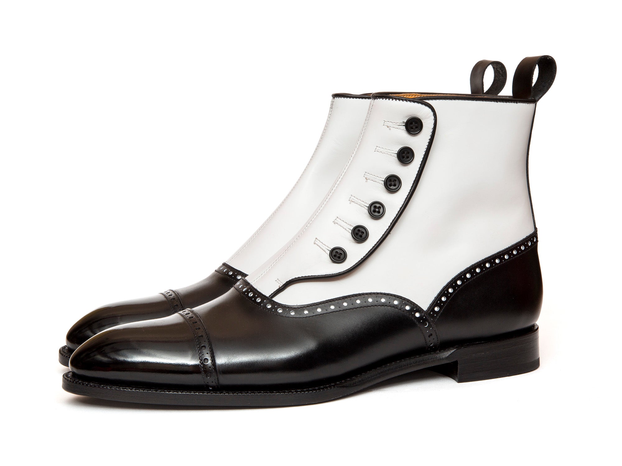 Puyallup - MTO - Black Calf / White Calf - NGT Last - Single Leather Sole-Made To Order Button Boot Cap Toe Brogue-J.FitzPatrick Footwear