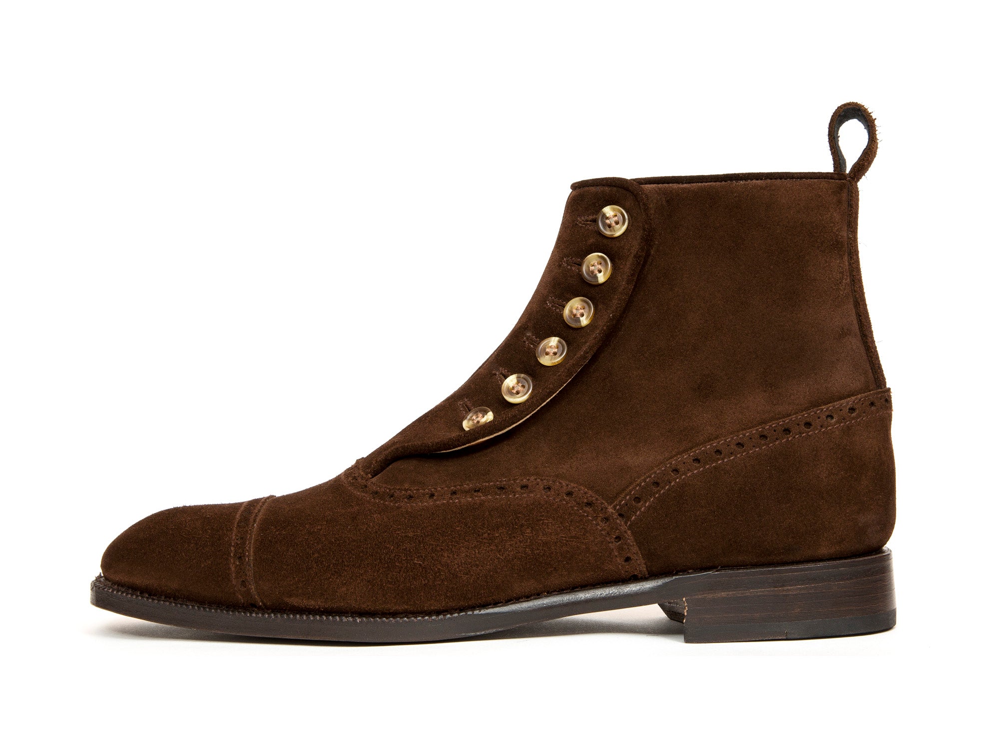 Puyallup - MTO - Dark Brown Suede - NGT Last - Single Leather Sole-Made To Order Button Boot Cap Toe Brogue-J.FitzPatrick Footwear