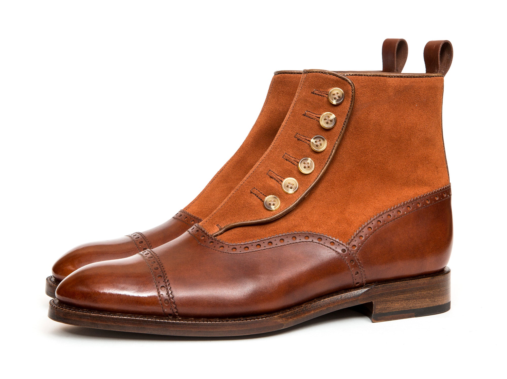 Puyallup - MTO - Gold Museum Calf / Rust Suede - NGT Last - Single Leather Sole-Made To Order Button Boot Cap Toe Brogue-J.FitzPatrick Footwear