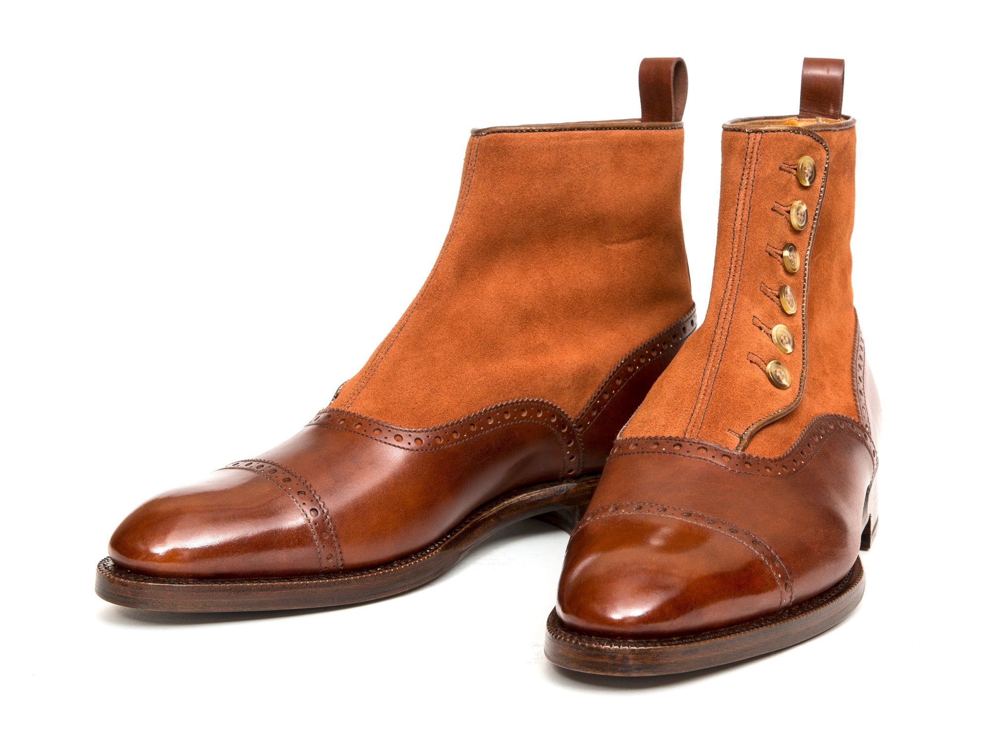 Puyallup - MTO - Gold Museum Calf / Rust Suede - NGT Last - Single Leather Sole-Made To Order Button Boot Cap Toe Brogue-J.FitzPatrick Footwear