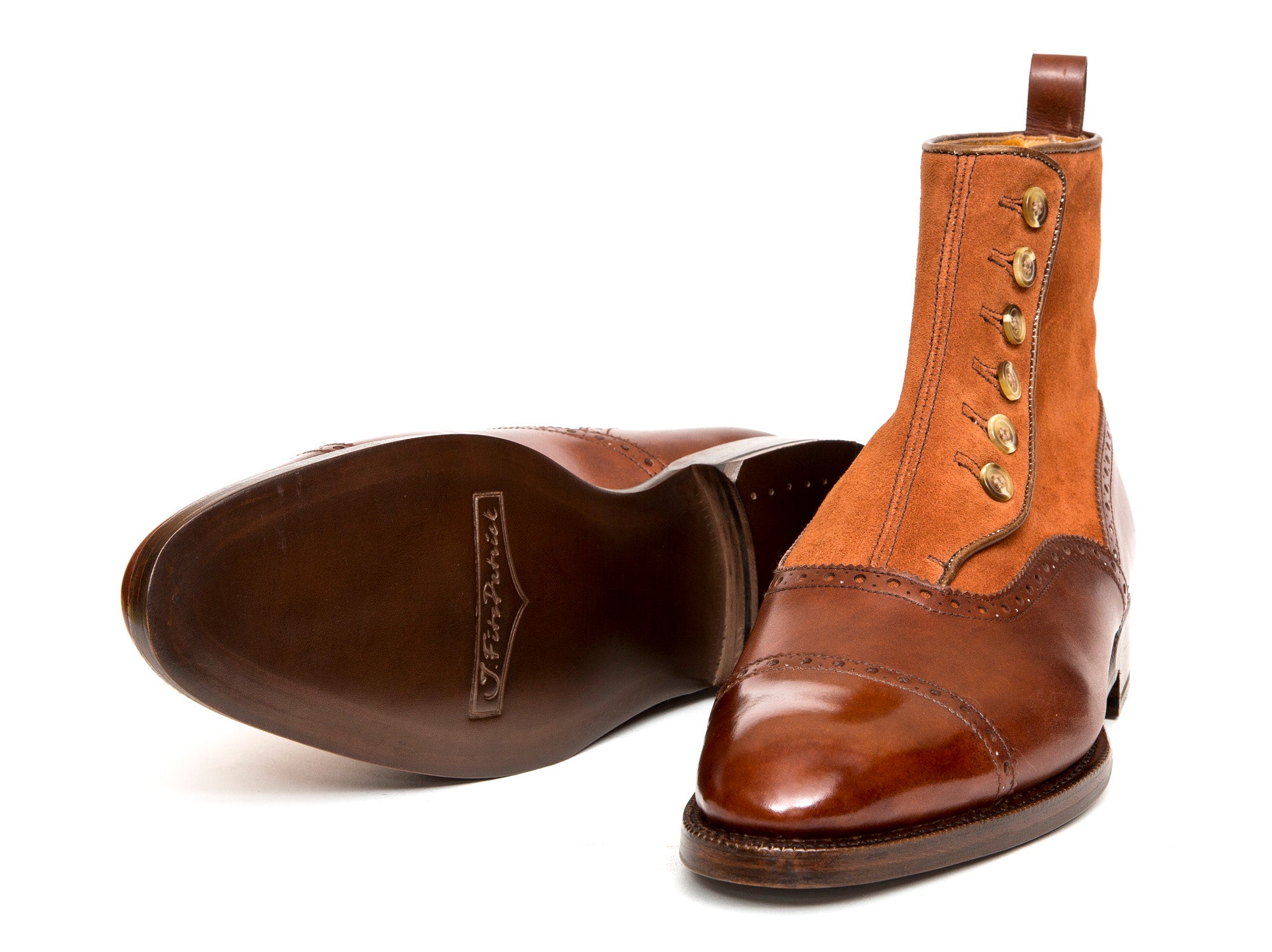 Puyallup - MTO - Gold Museum Calf / Rust Suede - NGT Last - Single Leather Sole-Made To Order Button Boot Cap Toe Brogue-J.FitzPatrick Footwear