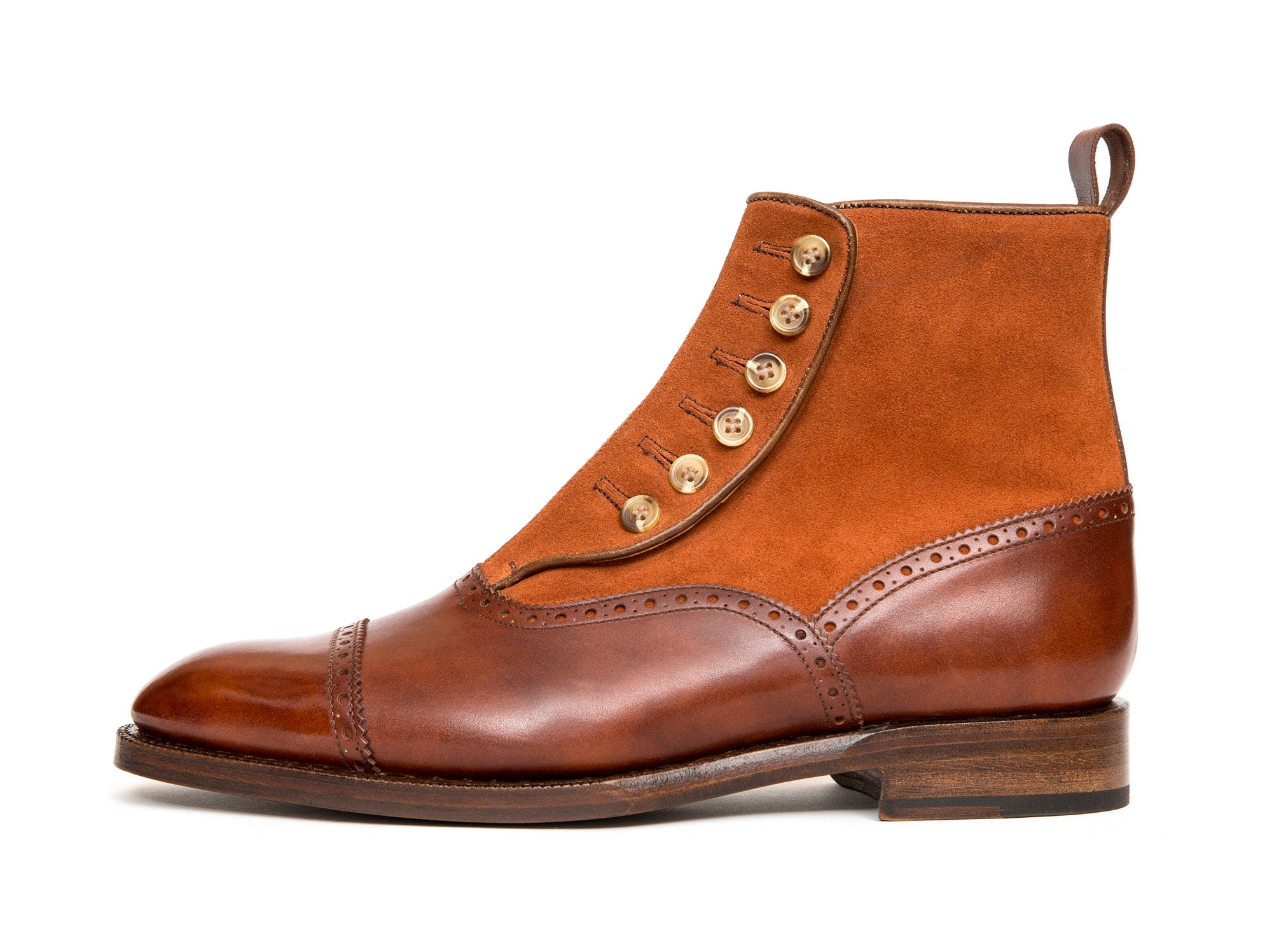 Puyallup - MTO - Gold Museum Calf / Rust Suede - NGT Last - Single Leather Sole-Made To Order Button Boot Cap Toe Brogue-J.FitzPatrick Footwear