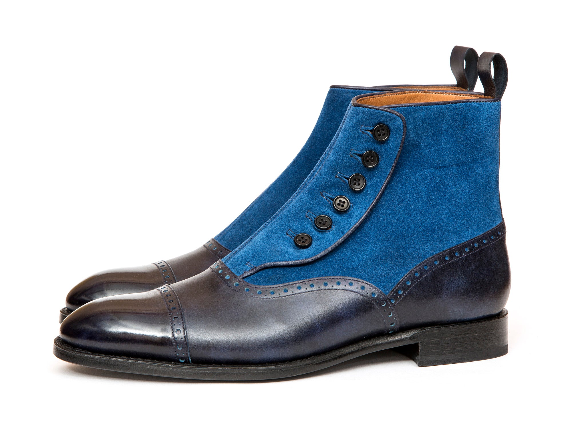 Puyallup - MTO - Navy Museum Calf / Dark Teal Suede - NGT Last - Single Leather Sole-Made To Order Button Boot Cap Toe Brogue-J.FitzPatrick Footwear