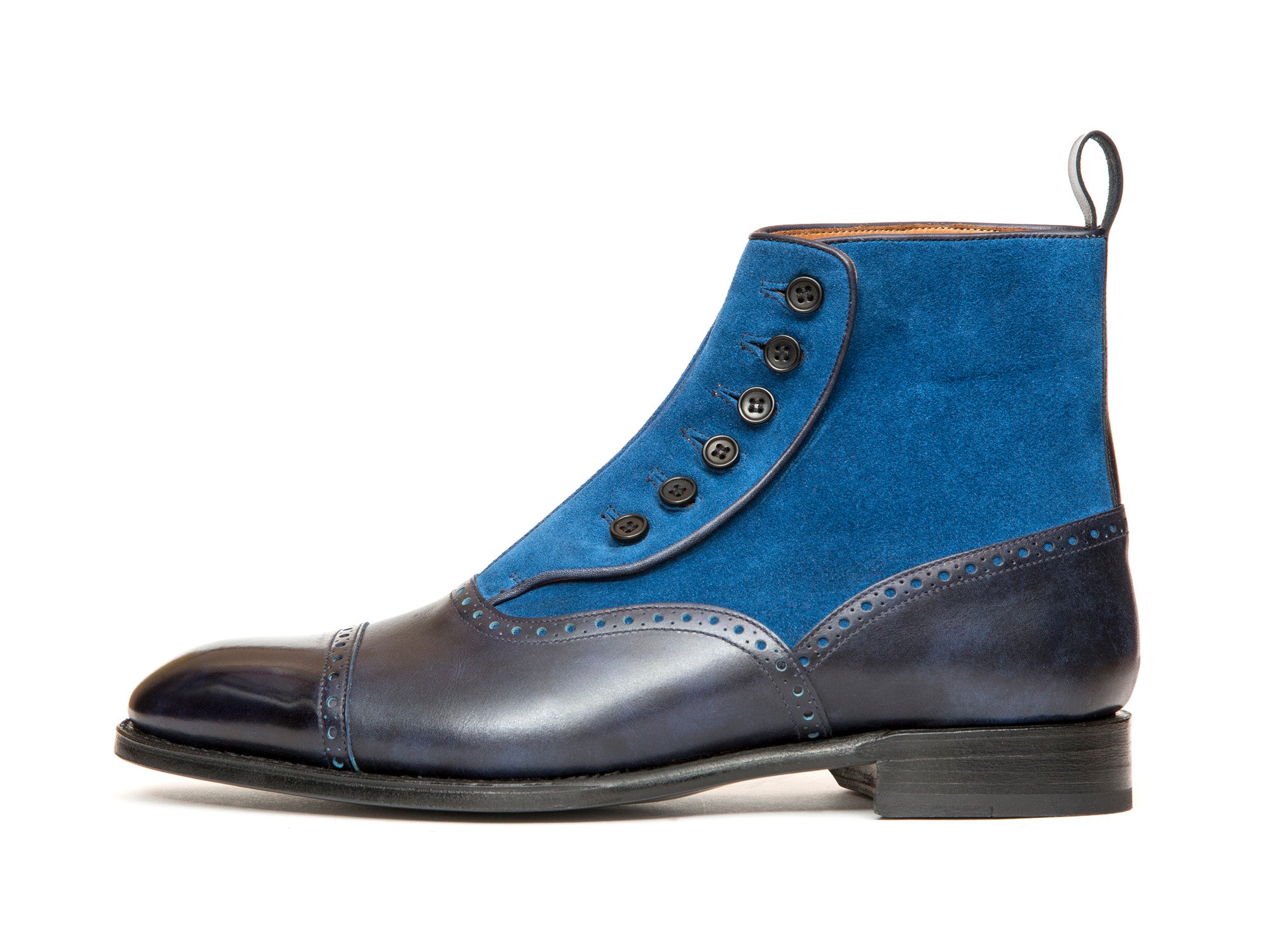 Puyallup - MTO - Navy Museum Calf / Dark Teal Suede - NGT Last - Single Leather Sole-Made To Order Button Boot Cap Toe Brogue-J.FitzPatrick Footwear