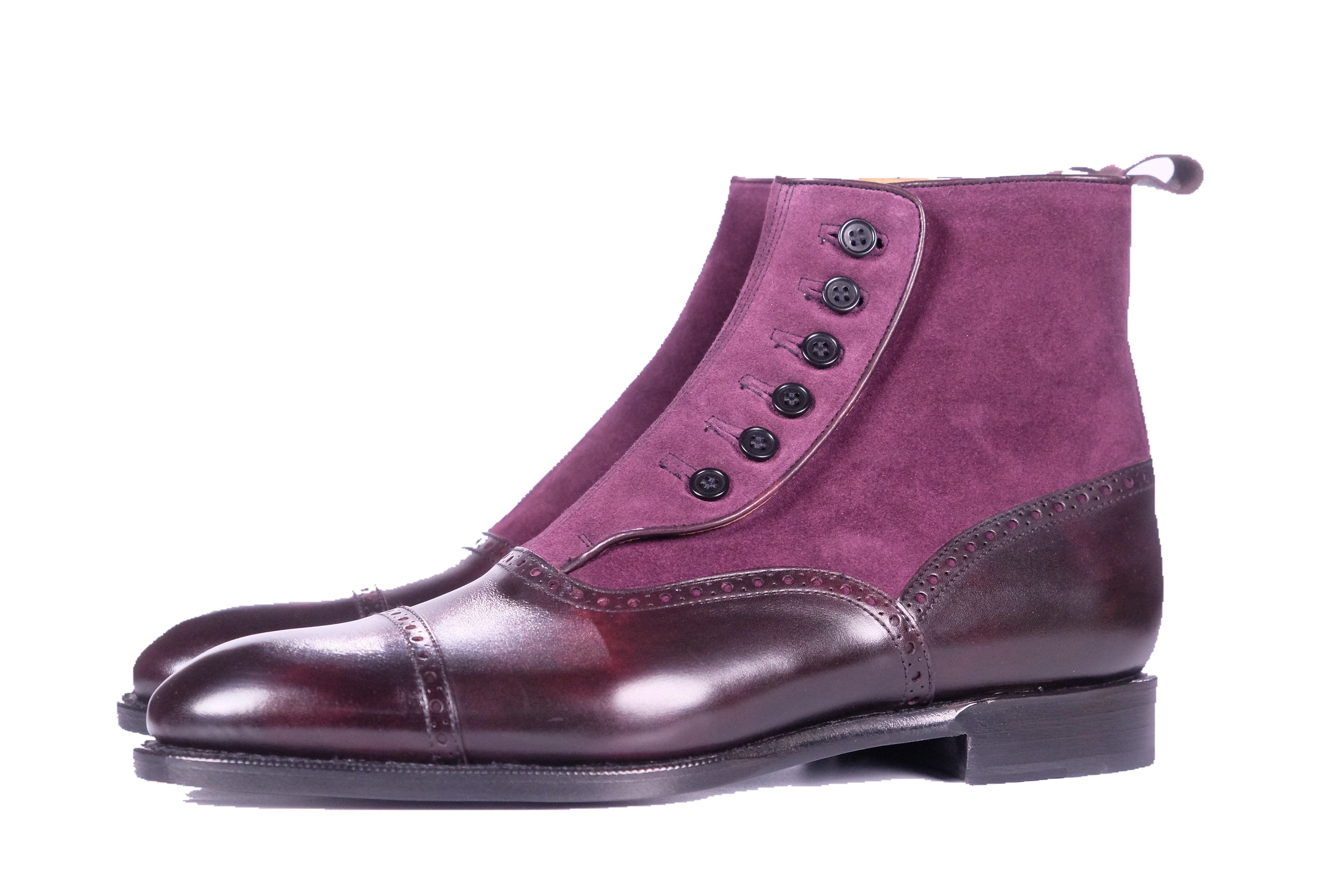 Puyallup - MTO - Plum Museum Calf / Regal Purple Suede - NGT Last - Single Leather Sole-Made To Order Button Boot Cap Toe Brogue-J.FitzPatrick Footwear