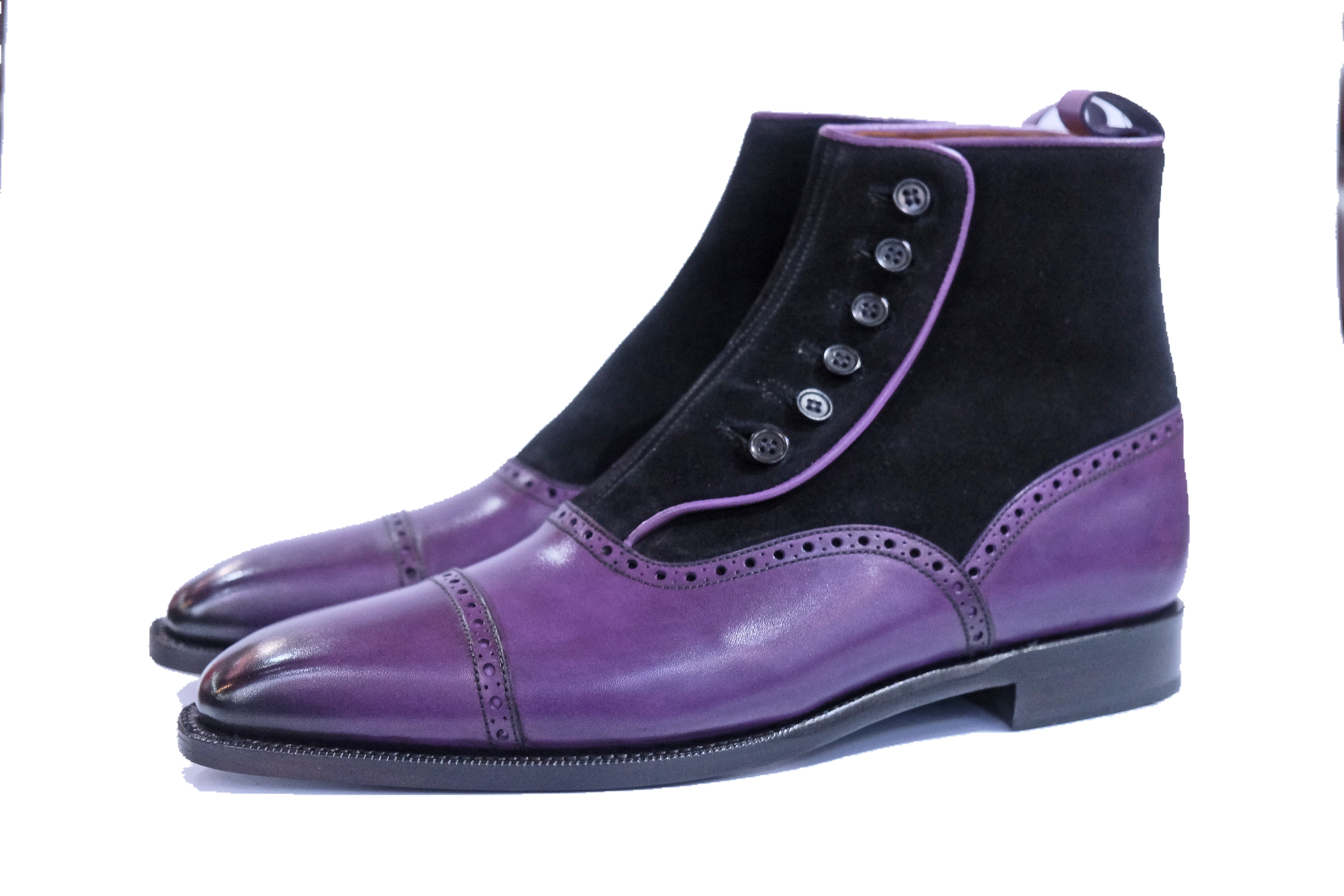 Puyallup - MTO - Purple Calf / Black Suede - LPB Last - Single Leather Sole-Made To Order Button Boot Cap Toe Brogue-J.FitzPatrick Footwear