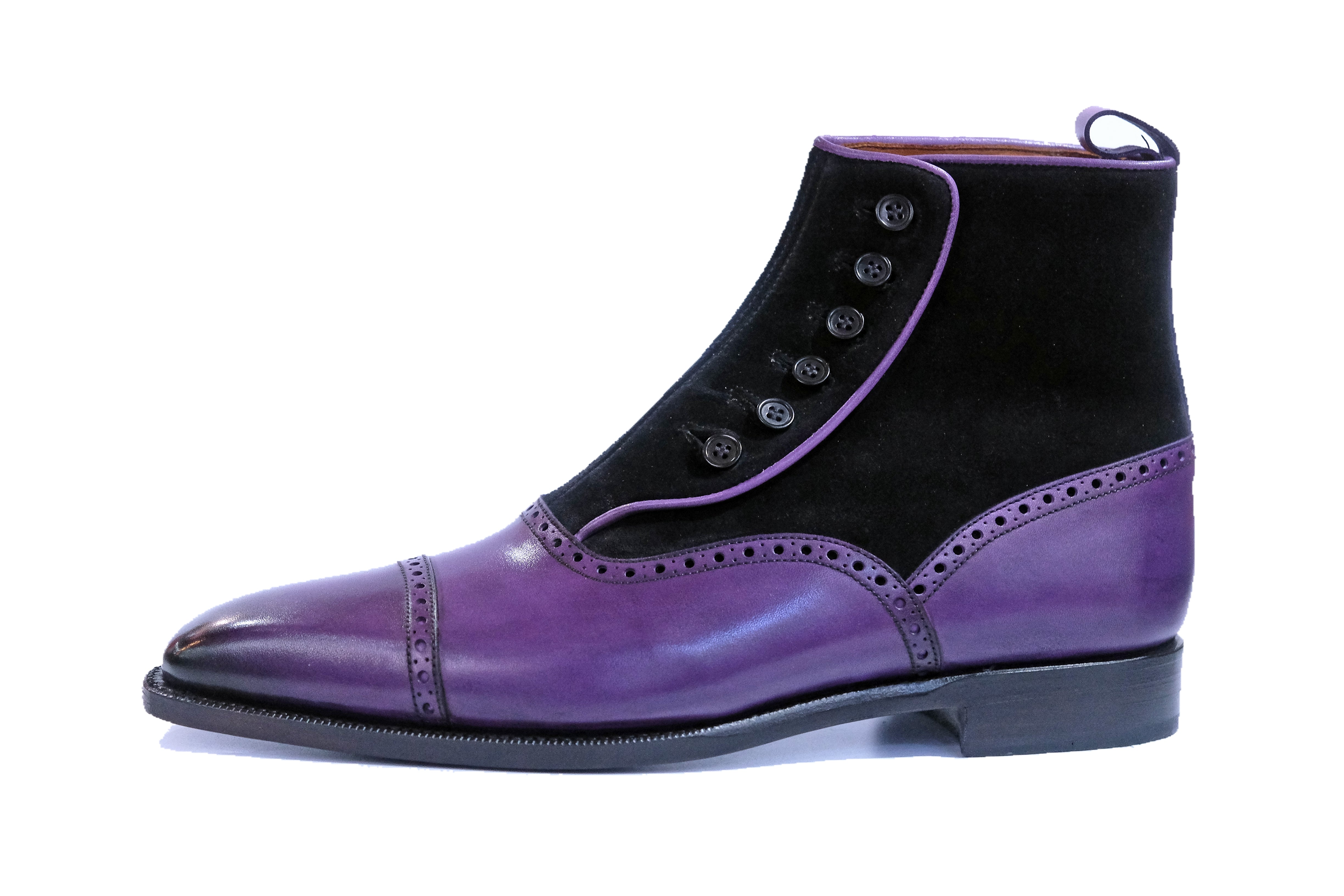 Puyallup - MTO - Purple Calf / Black Suede - LPB Last - Single Leather Sole-Made To Order Button Boot Cap Toe Brogue-J.FitzPatrick Footwear
