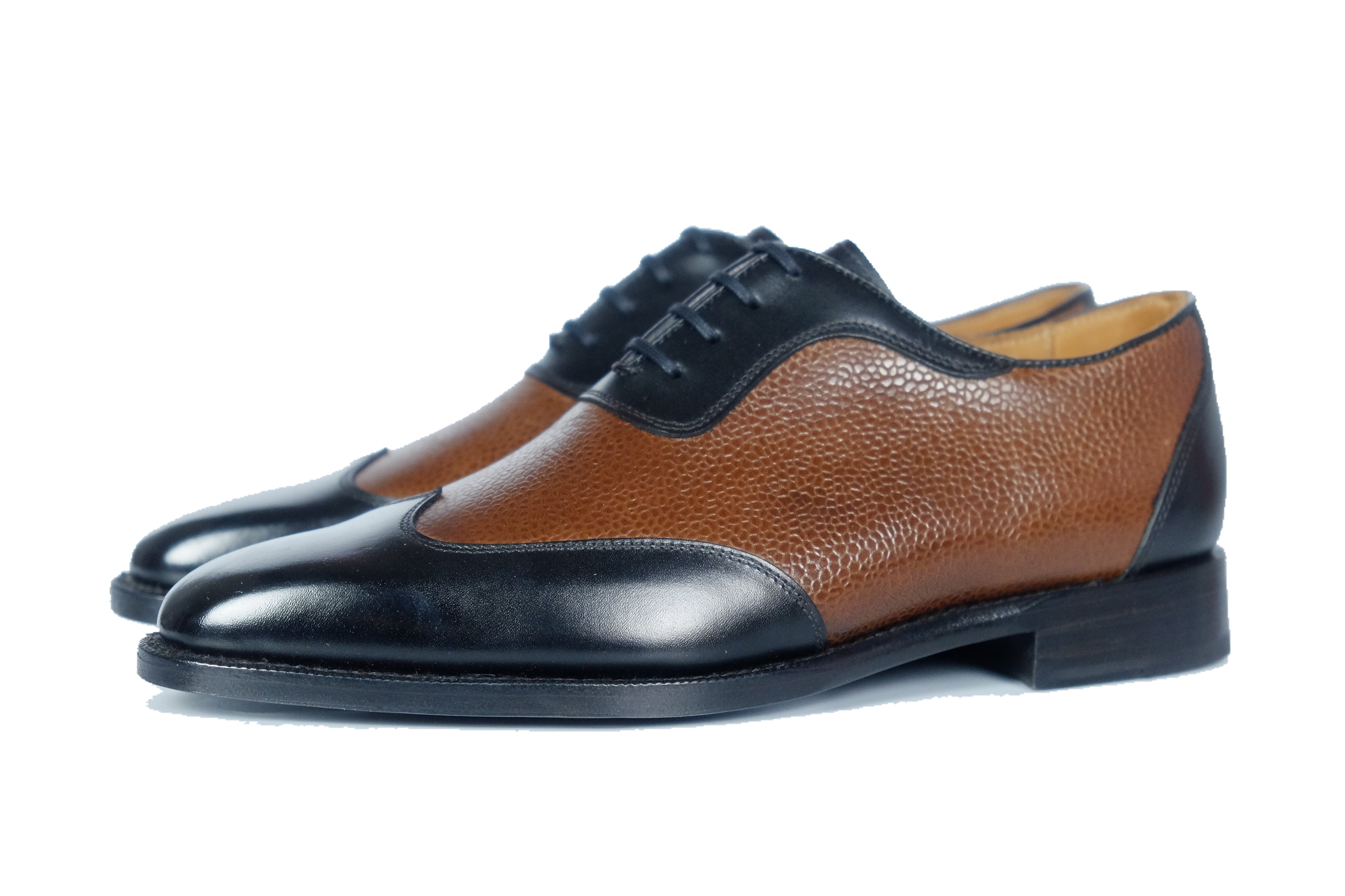 Rainier - MTO - Black Calf / Brown Soft Grain - MGF Last - Single Leather Sole-Made To Order Austerity Brogue Adelaide Oxfords-J.FitzPatrick Footwear