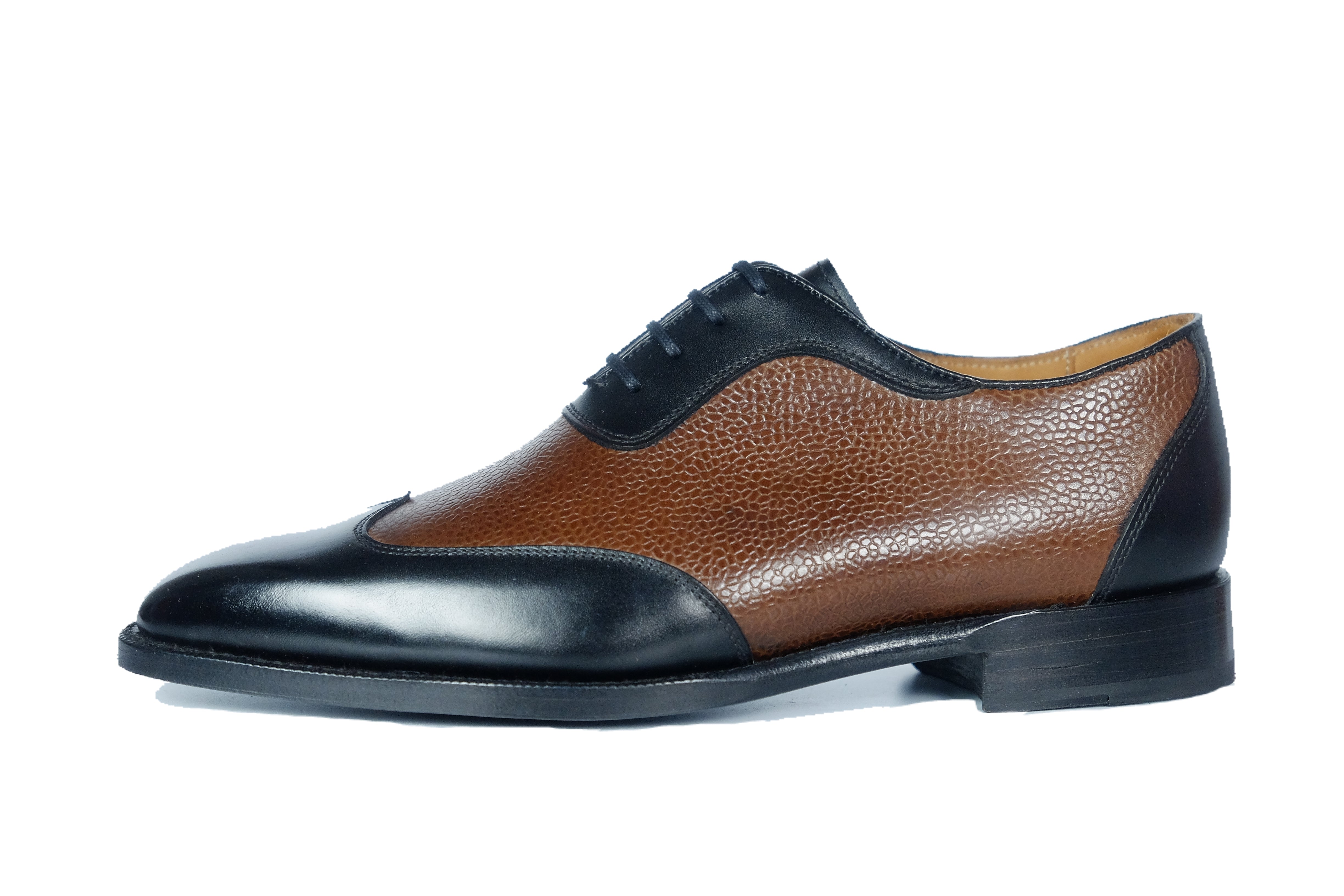 Rainier - MTO - Black Calf / Brown Soft Grain - MGF Last - Single Leather Sole-Made To Order Austerity Brogue Adelaide Oxfords-J.FitzPatrick Footwear