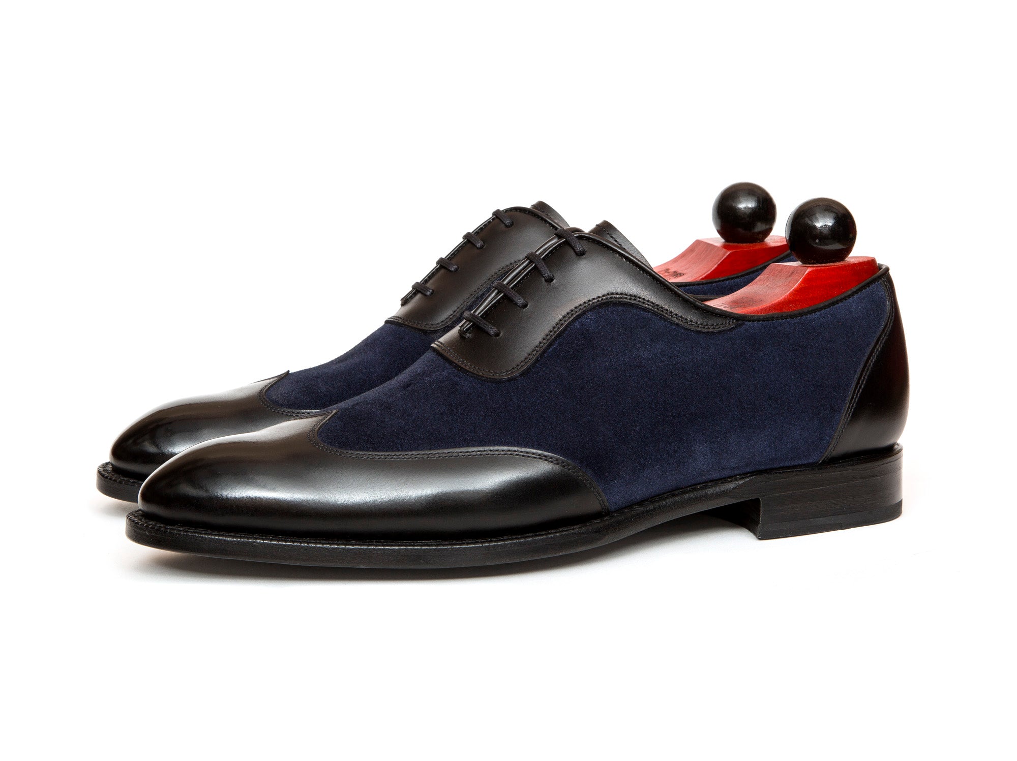 Rainier - MTO - Black Calf / Dark Blue Suede - NGT Last - Single Leather Sole-Made To Order Austerity Brogue Adelaide Oxfords-J.FitzPatrick Footwear