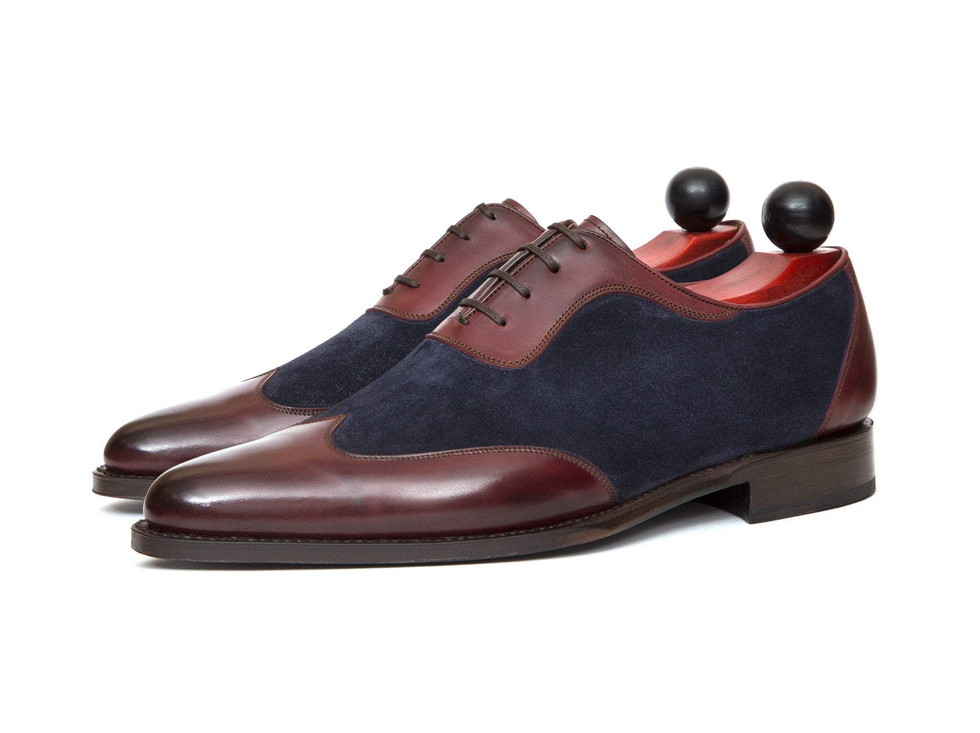 Rainier - MTO - Burgundy Calf / Navy Suede - JKF Last - Single Leather Sole-Made To Order Austerity Brogue Adelaide Oxfords-J.FitzPatrick Footwear