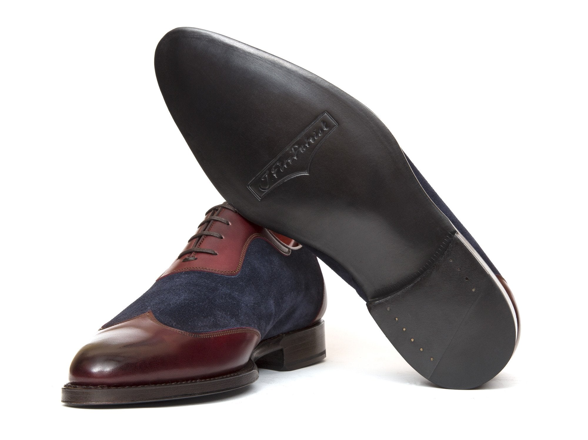 Rainier - MTO - Burgundy Calf / Navy Suede - JKF Last - Single Leather Sole-Made To Order Austerity Brogue Adelaide Oxfords-J.FitzPatrick Footwear