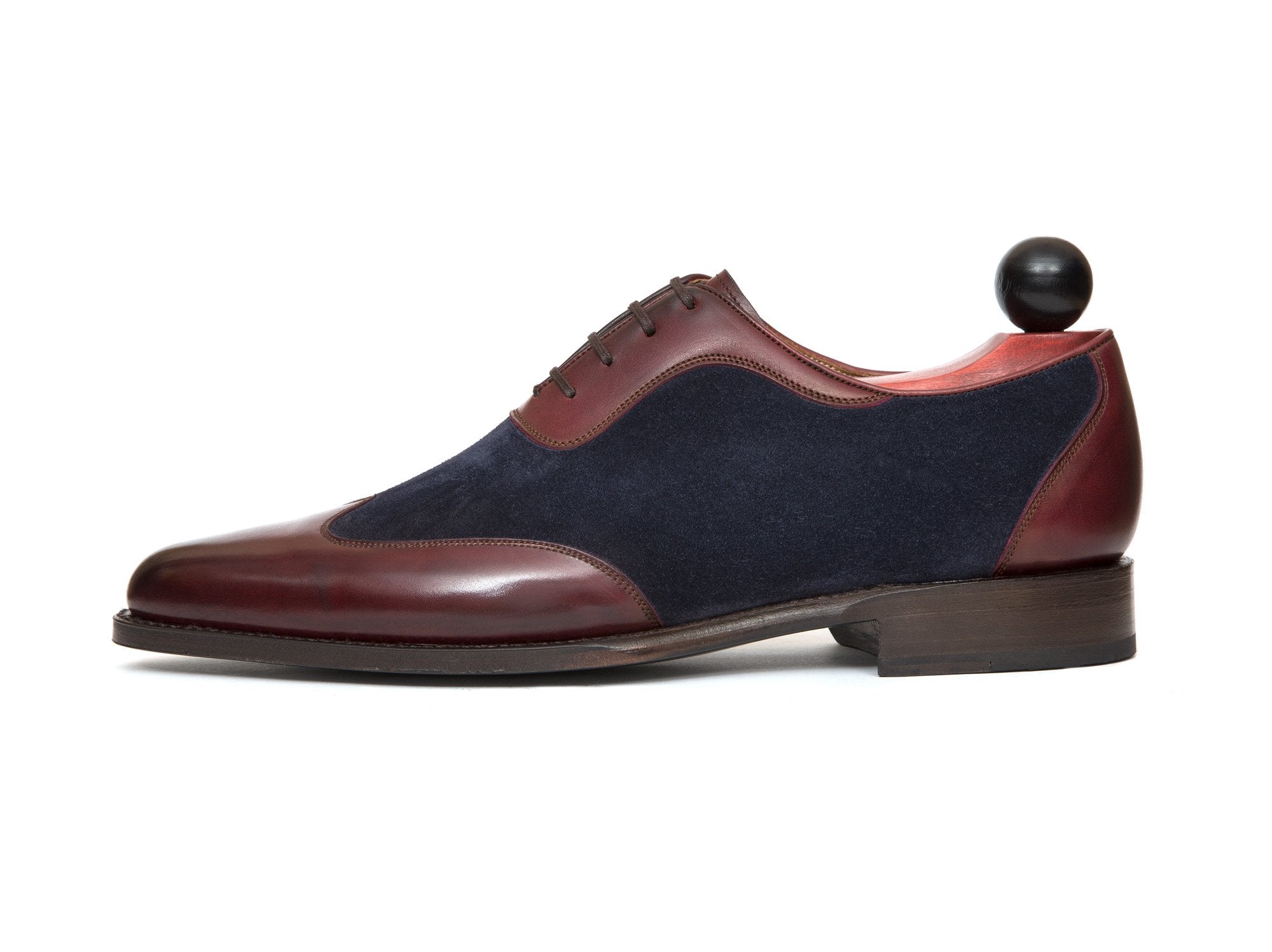 Rainier - MTO - Burgundy Calf / Navy Suede - JKF Last - Single Leather Sole-Made To Order Austerity Brogue Adelaide Oxfords-J.FitzPatrick Footwear